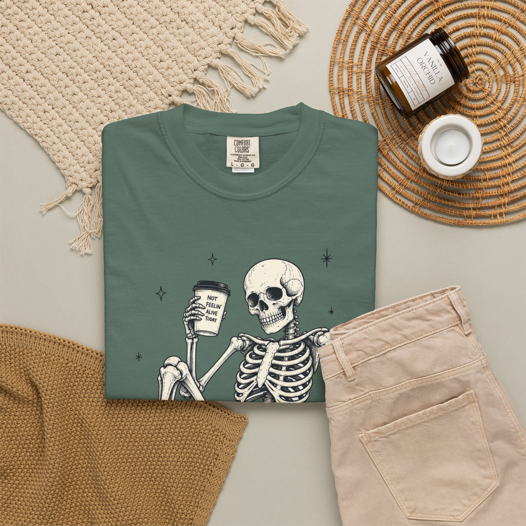 T Shirt Basically Dead Inside Skeleton Coffee Graphic Tee