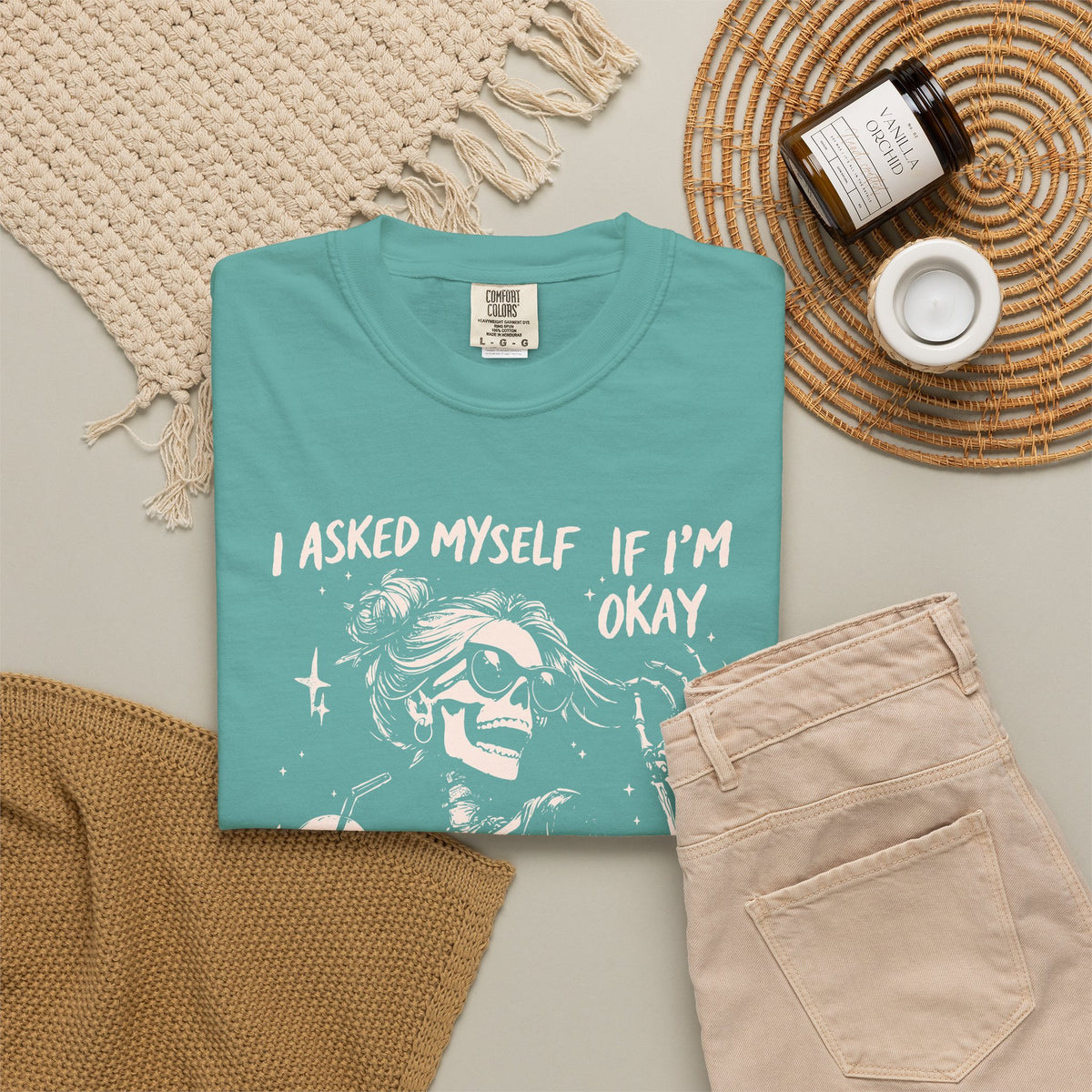 Skeleton Laugh T Shirt I Asked Myself If Im Okay and We Both Started Laughing Graphic Tee