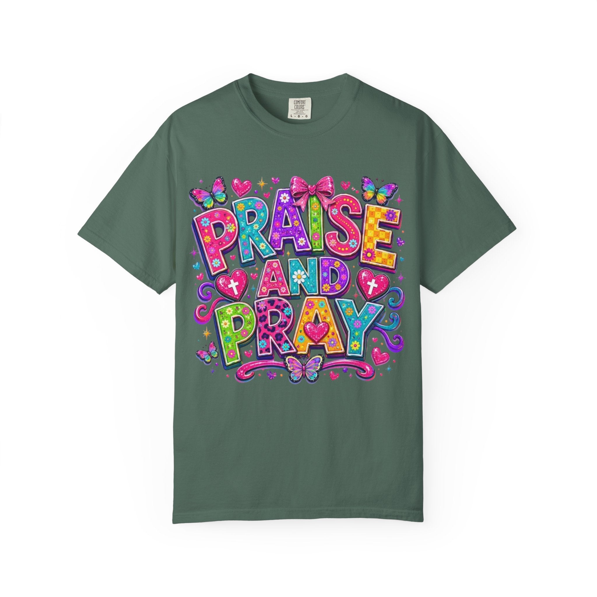 Praise and Pray T Shirt Colorful Christian Faith Graphic Tee