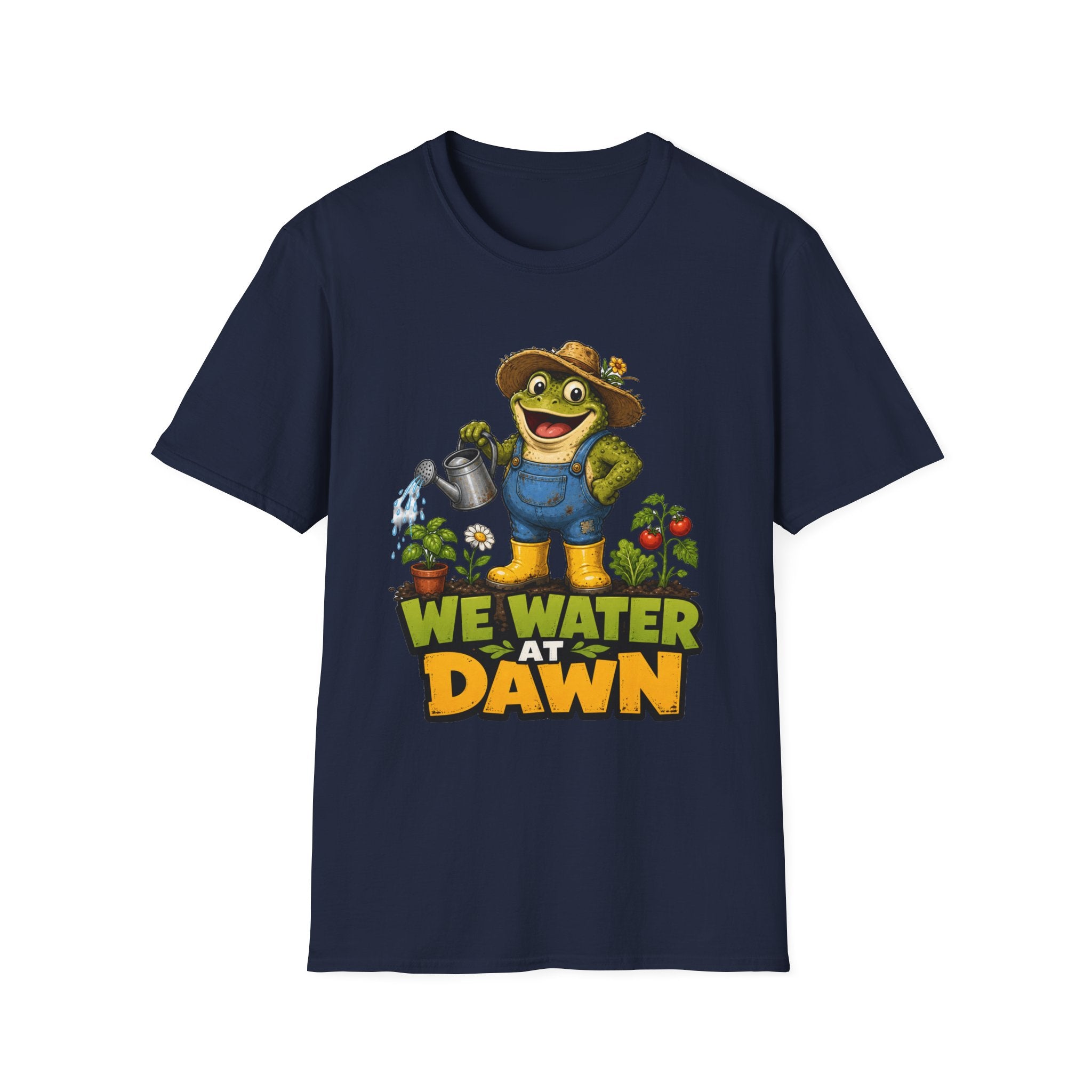 Garden Frog T‑Shirt — 'We Water at Dawn' Cute Gardener Tee