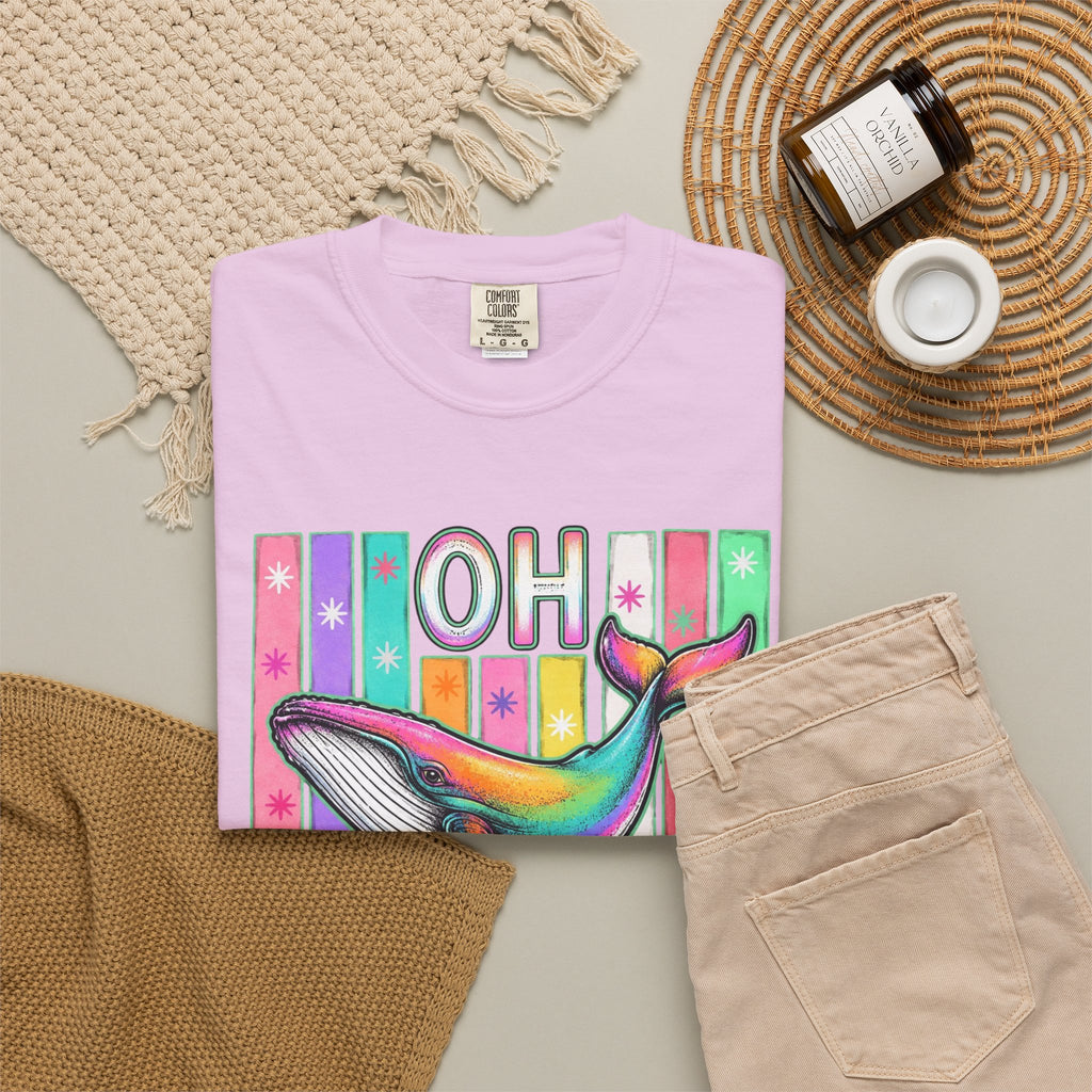 Oh Rainbow Whale T Shirt Retro Striped Graphic Tee
