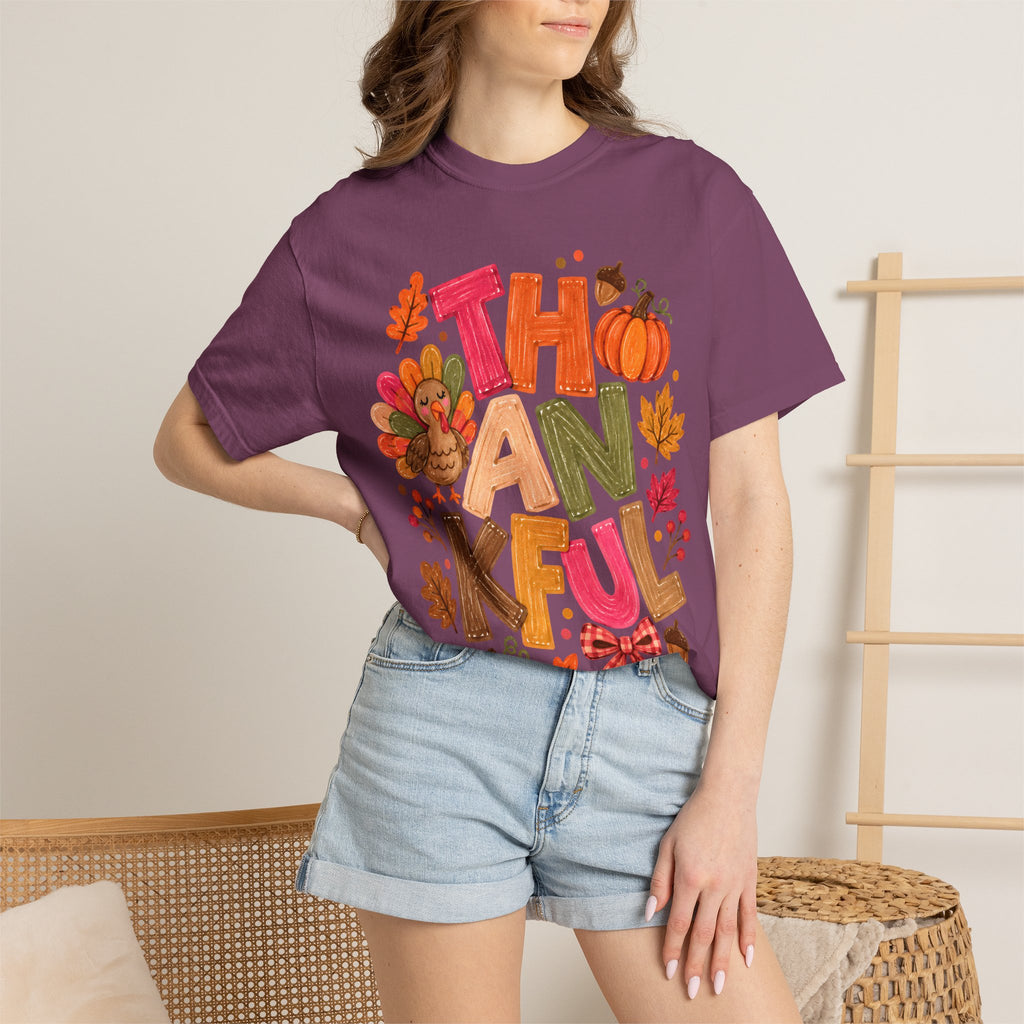 Thankful Turkey Shirt, Cute Thanksgiving Tee, Colorful Fall Graphic T-Shirt, Thanksgiving Outfit, Autumn Shirt, Fall Teacher Gift