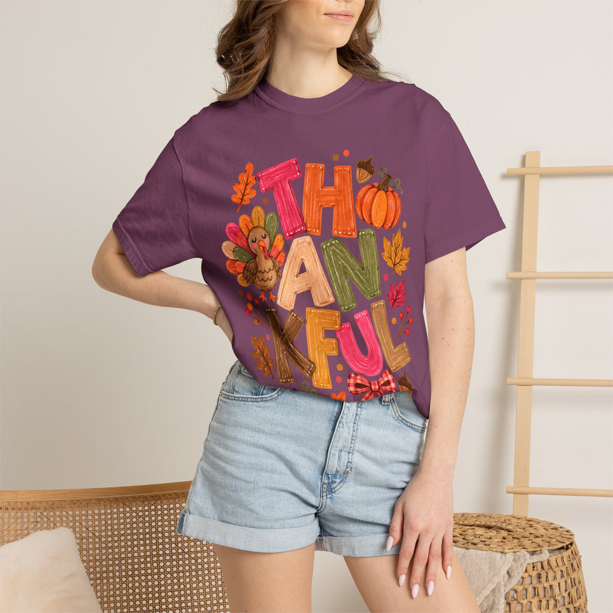 Thankful Turkey Shirt, Cute Thanksgiving Tee, Colorful Fall Graphic T-Shirt, Thanksgiving Outfit, Autumn Shirt, Fall Teacher Gift