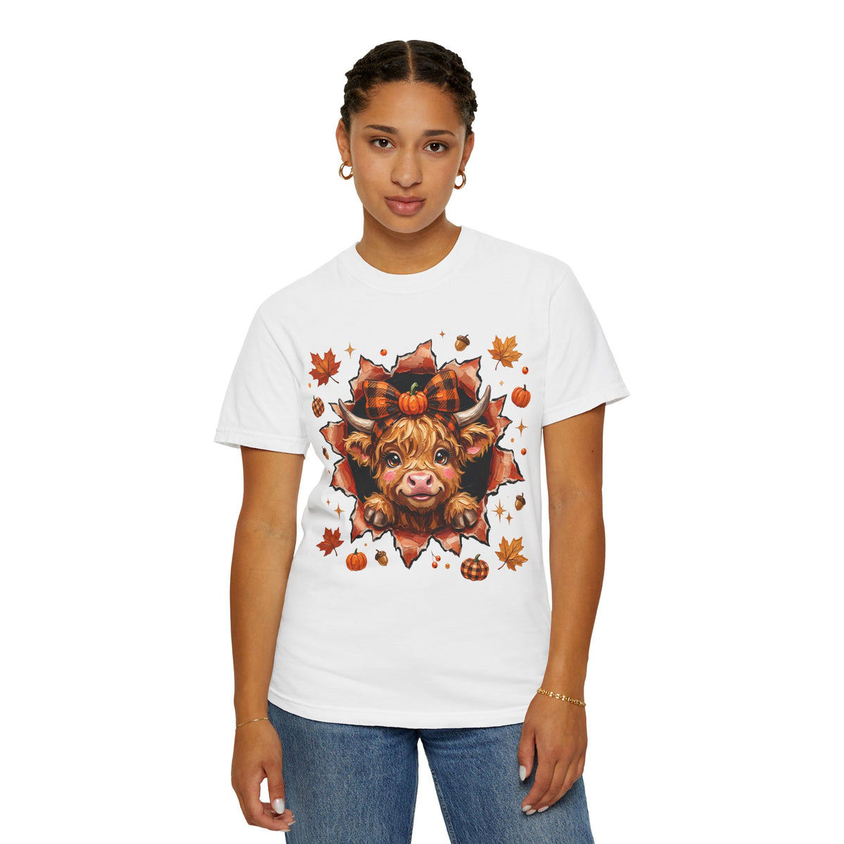 Highland Cow Autumn Tee Shirt Cute Fall Plaid Calf Design