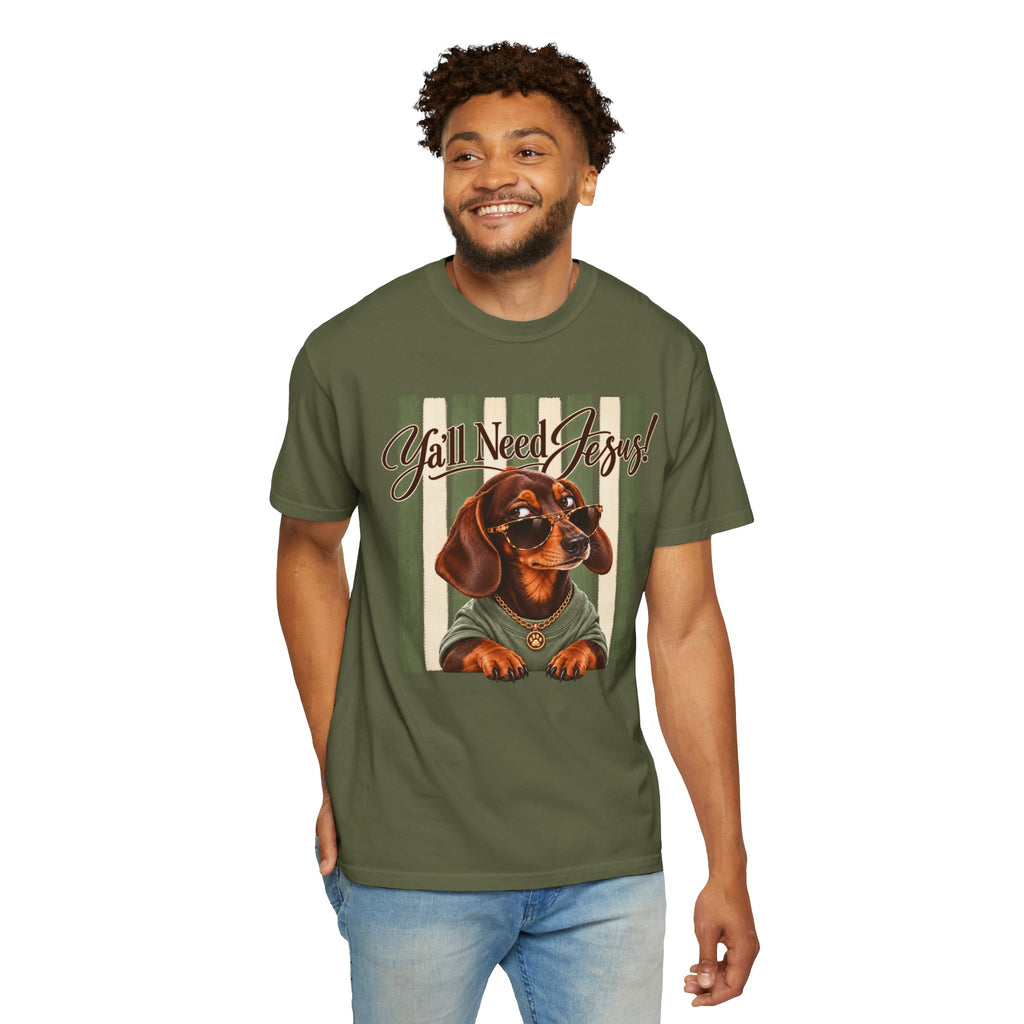 Funny Dachshund Shirt, Y'all Need Jesus Tee, Sarcastic Dog Lover Gift, Comfort Colors T-Shirt, Sassy Wiener Dog Shirt