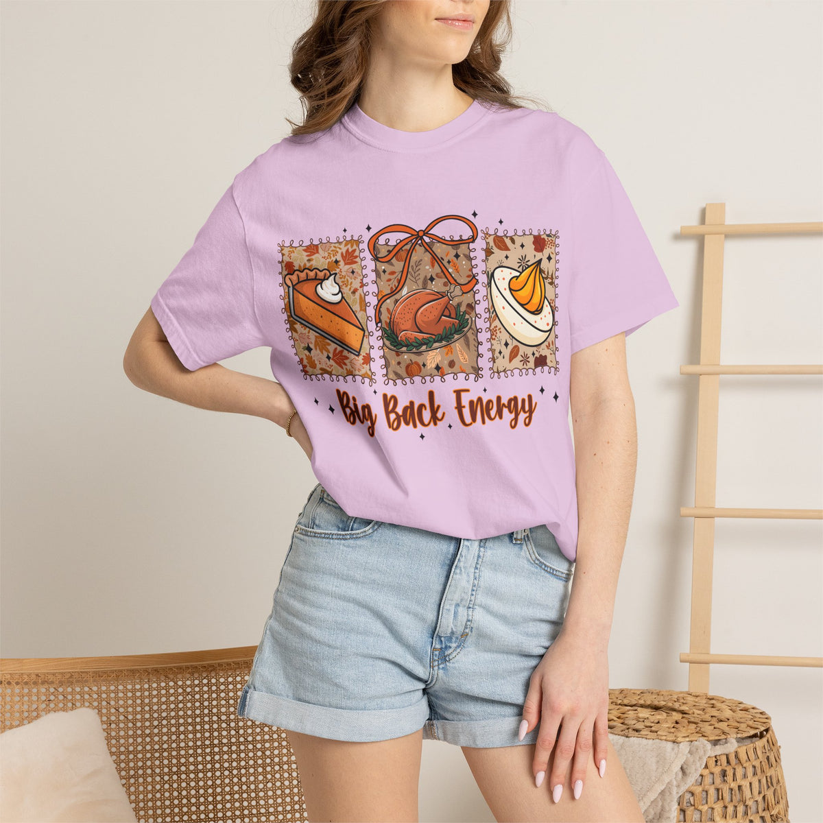 Tee Shirt Big Back Energy Thanksgiving Pie and Turkey Graphic Tee