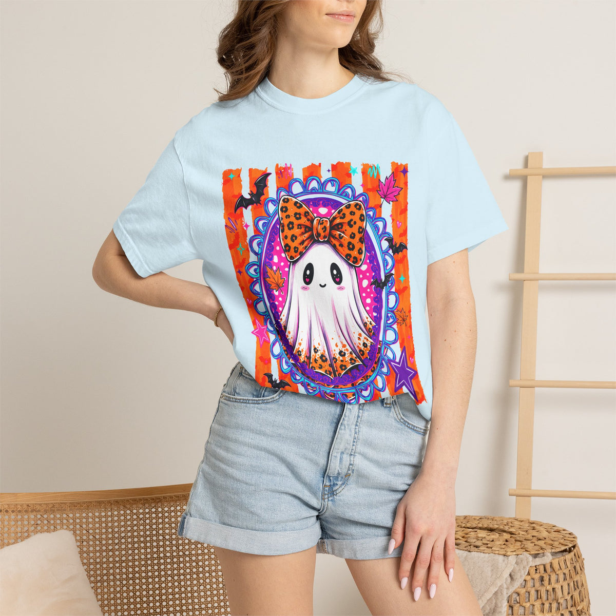 Halloween Ghost Tee Cute Polka Dot Bow Ghost Graphic T Shirt