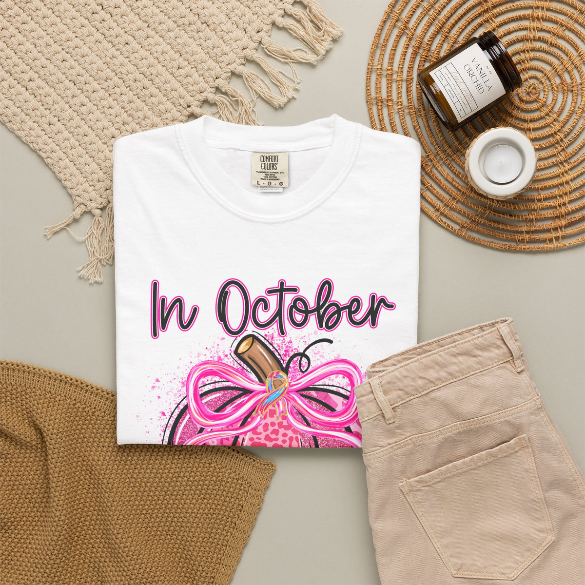 Breast Cancer Awareness Tee Shirt In October We Wear Pink Pumpkin Design