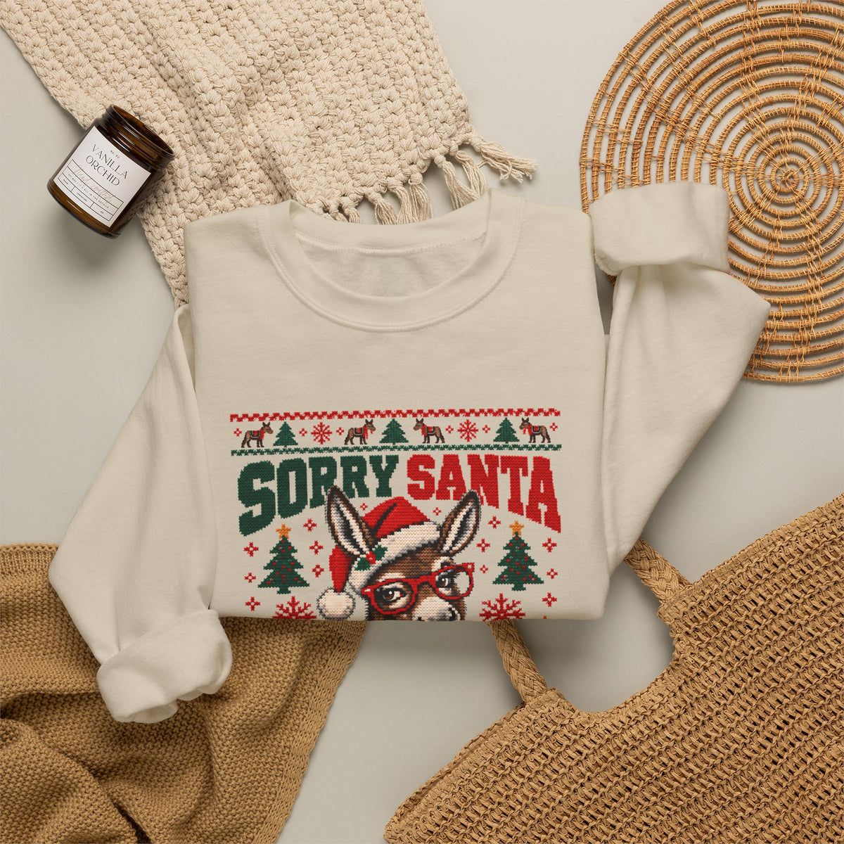 Funny Ugly Christmas Sweater, Sorry Santa I've Been a Smartass Sweatshirt, Donkey Christmas Shirt, Sarcastic Holiday Party Outfit