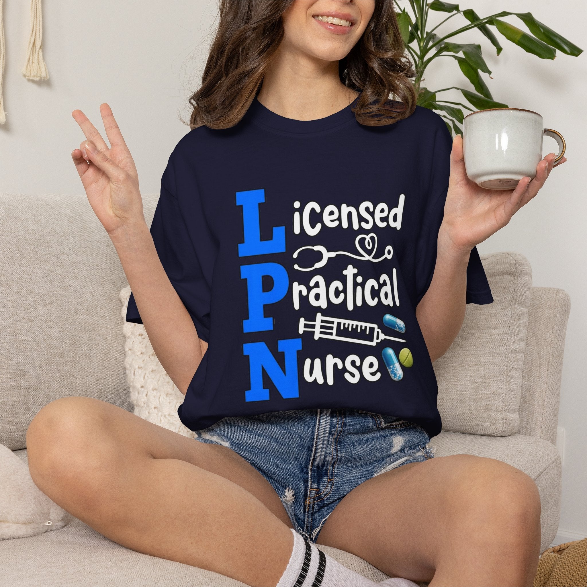 LPN Licensed Practical Nurse Graphic T-Shirt Cute Medical Badge & Pills Design
