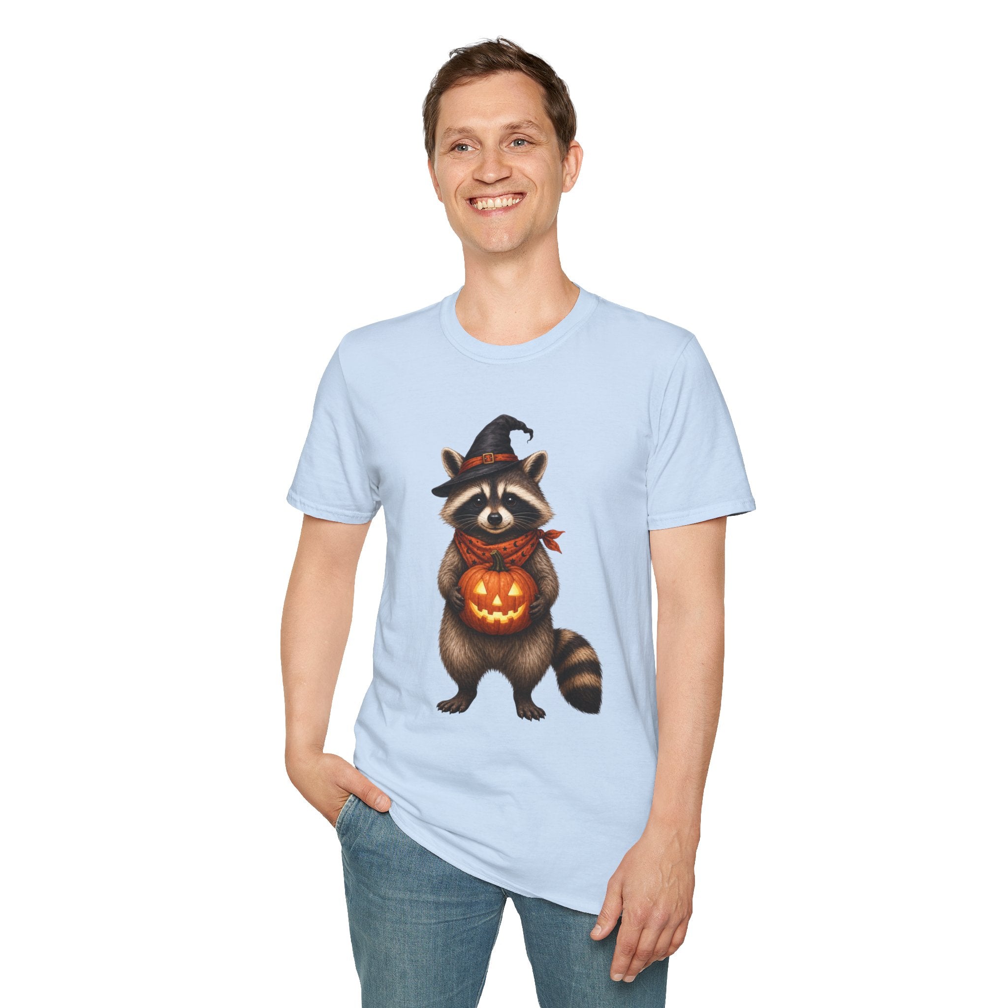 Raccoon Witch Halloween T Shirt Cute Pumpkin Trick-or-Treat Tee