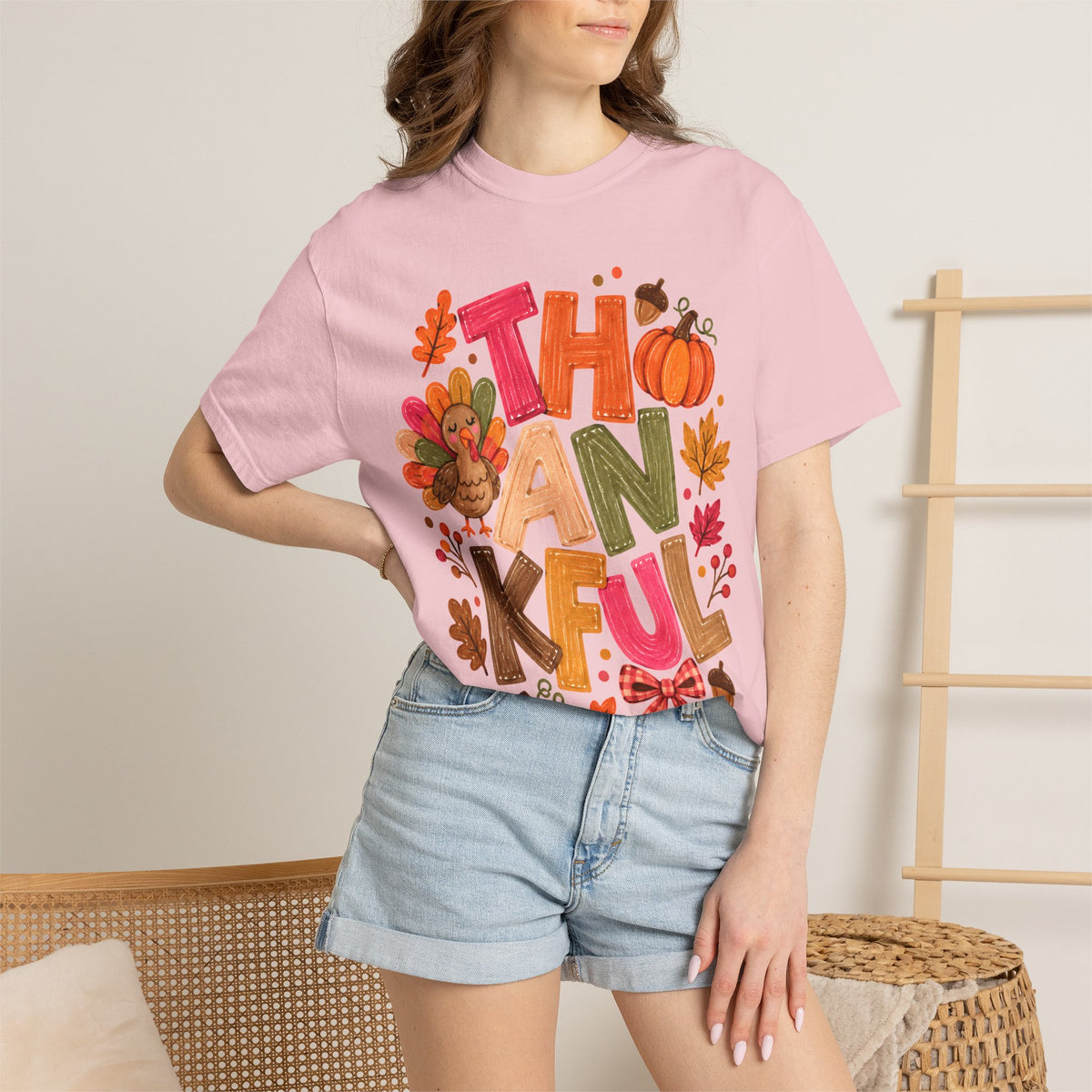 Thankful Turkey Shirt, Cute Thanksgiving Tee, Colorful Fall Graphic T-Shirt, Thanksgiving Outfit, Autumn Shirt, Fall Teacher Gift