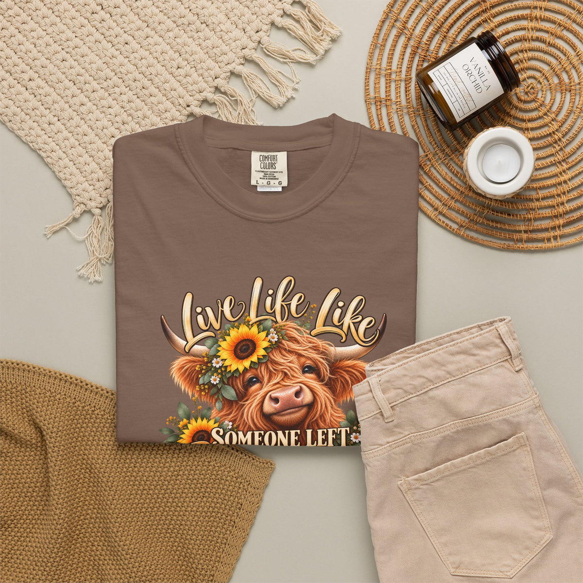 Live Life Like Someone Left the Gate Open Cow T Shirt Sunflower Highland Cattle Tee