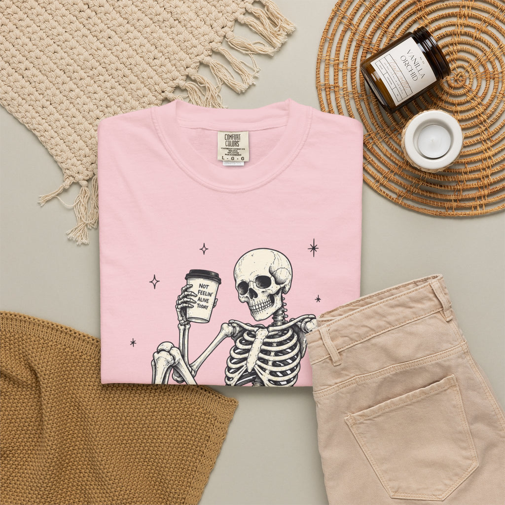 T Shirt Basically Dead Inside Skeleton Coffee Graphic Tee