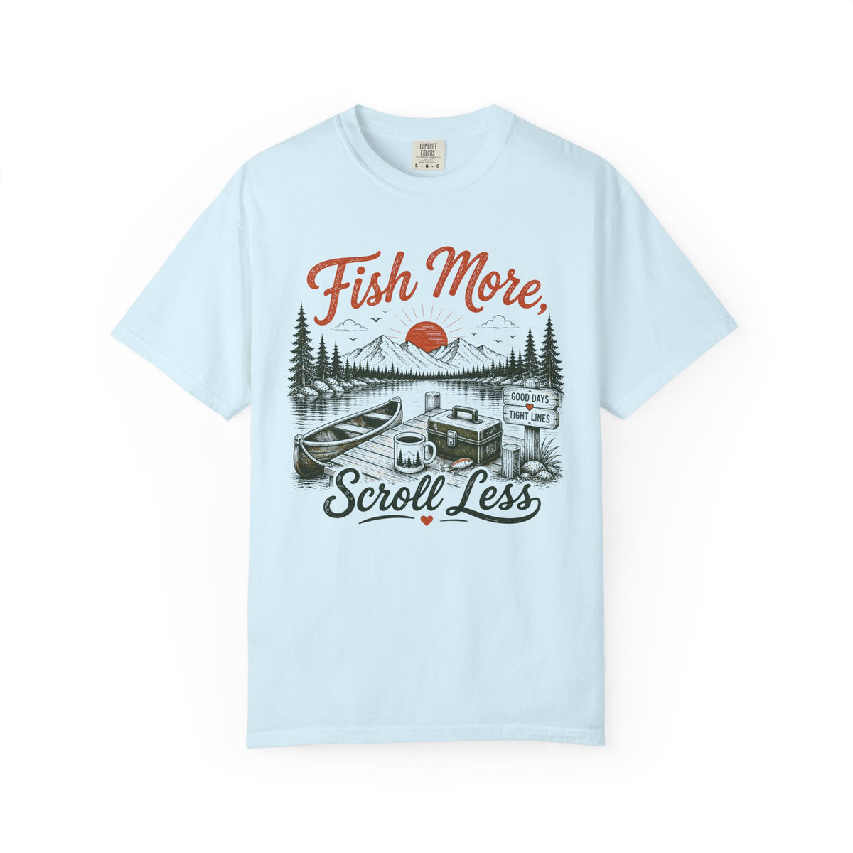 Fish More Scroll Less T Shirt Vintage Fishing Cabin Graphic Tee