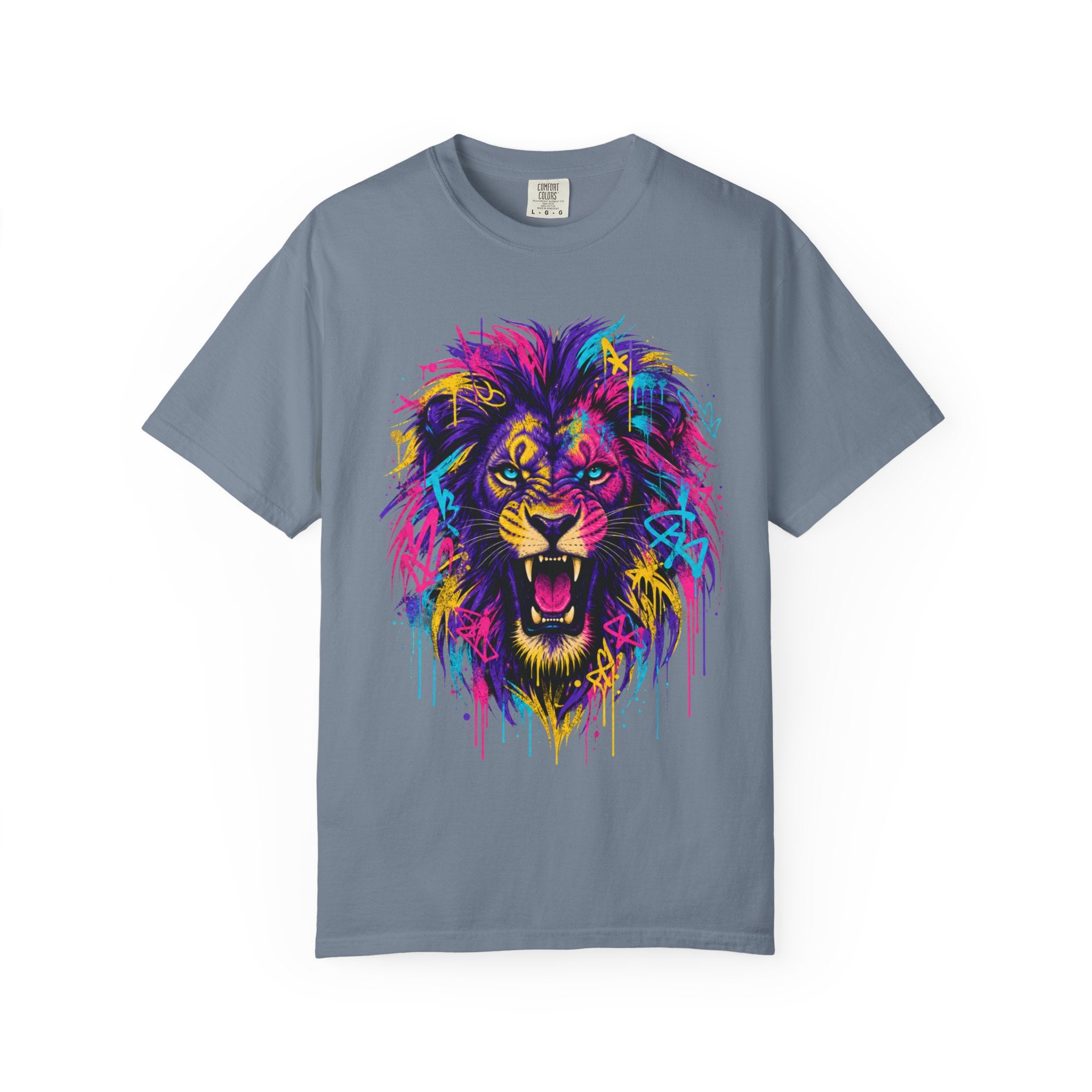 Colorful Roaring Lion T Shirt Vibrant Neon Animal Graphic Tee