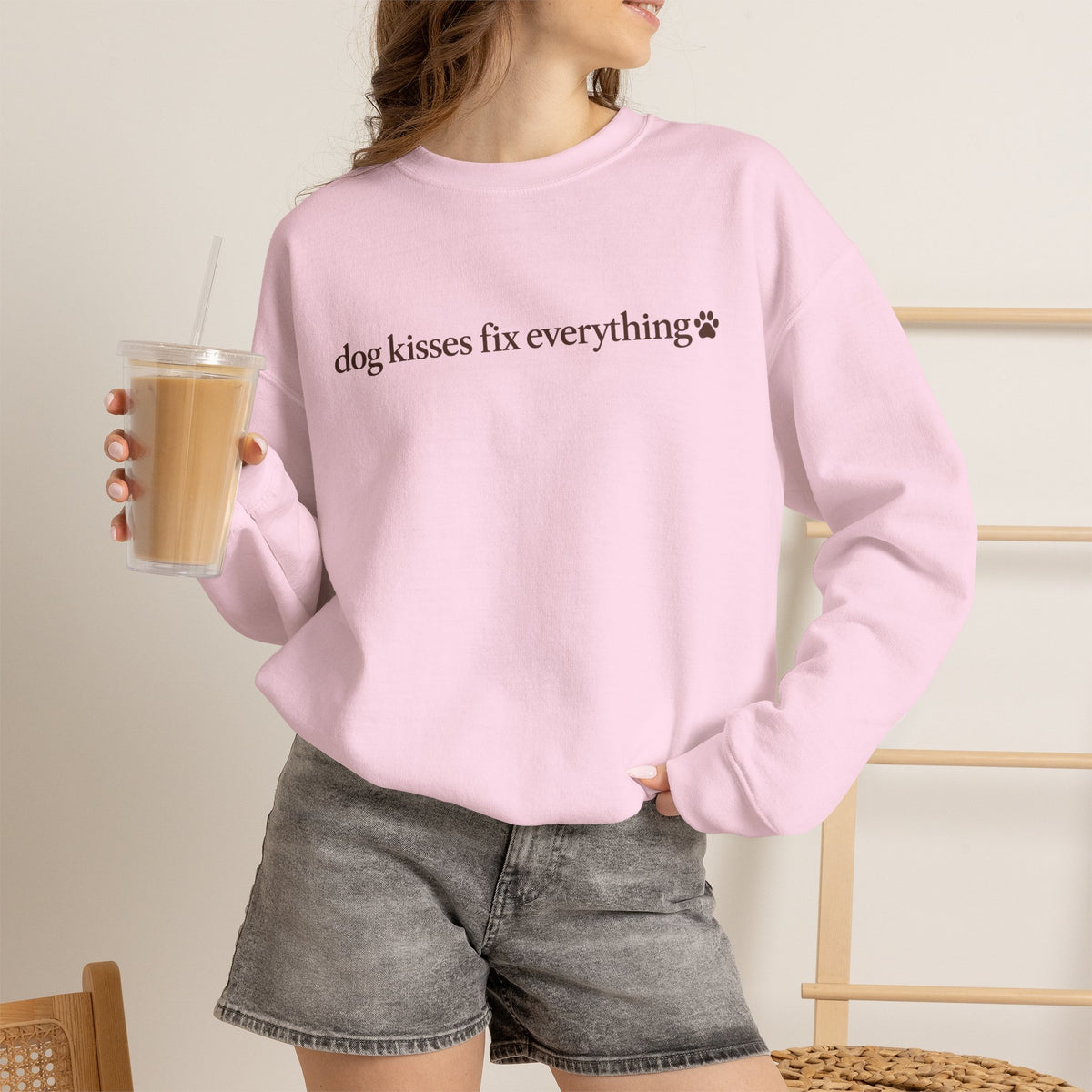 Dog Kisses Fix Everything Sweatshirt, Minimalist Dog Mom Crewneck, Cute Dog Lover Gift, Cozy Pet Mom Sweater, Christmas Gift for Dog Lovers