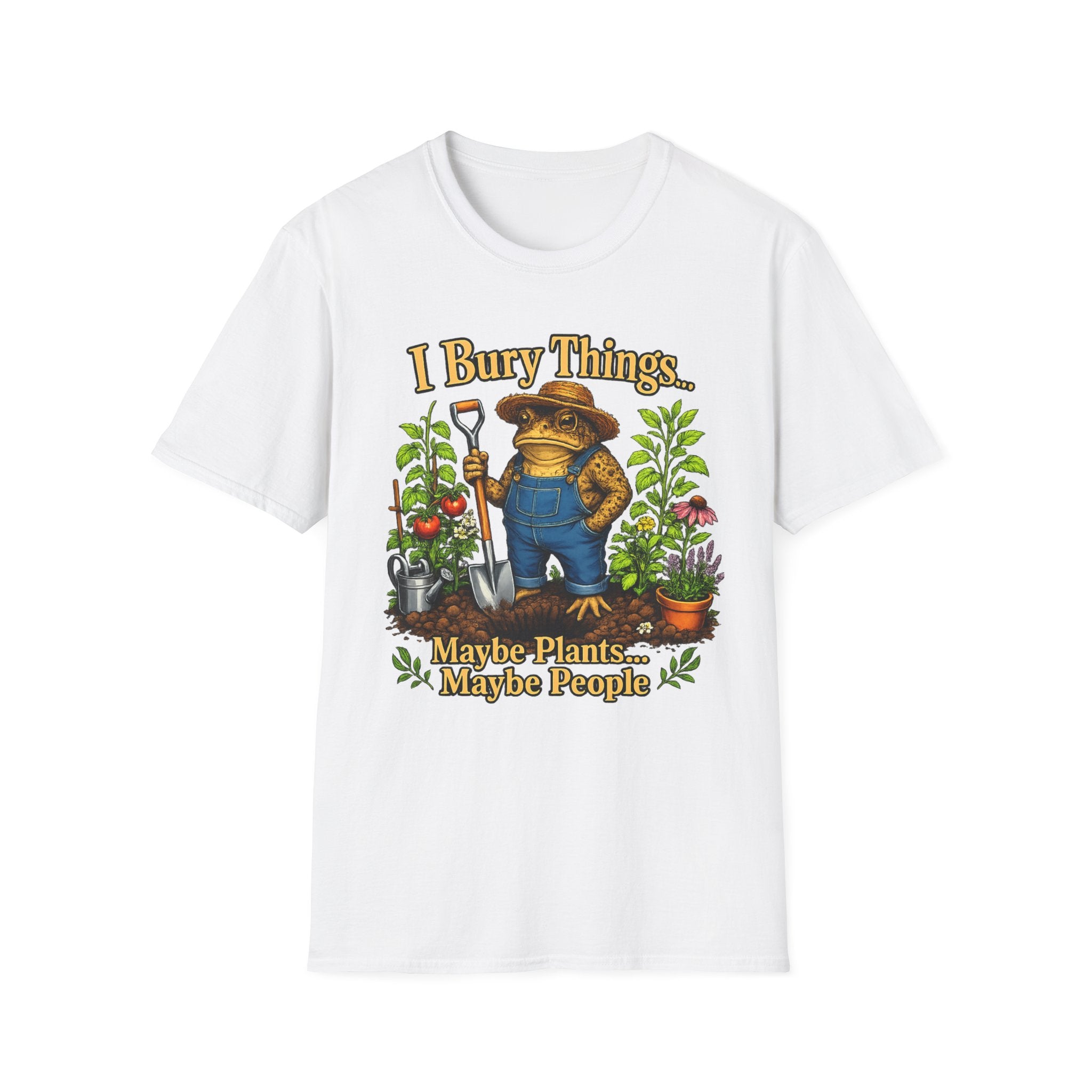 Garden T-Shirt — "I Bury Things" Frog Gardener Tee (Maybe Plants, Maybe People)