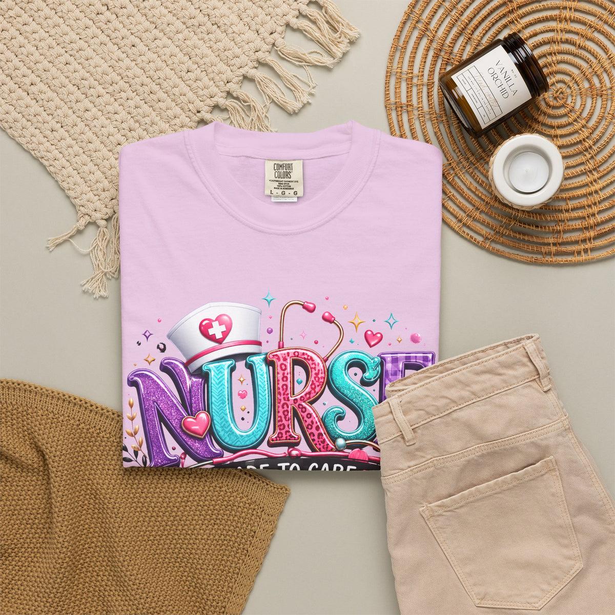 Nurse Made to Care Graphic T Shirt Cute Colorful Nursing Appreciation Tee