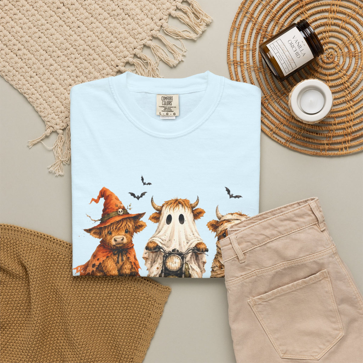 Halloween Pumpkin Cat Ghost T Shirt Cute Spooky Trio Tee