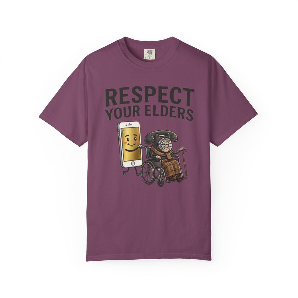 Respect Your Elders T-Shirt  Funny Retro Phone and Wheelchair Graphic Tee