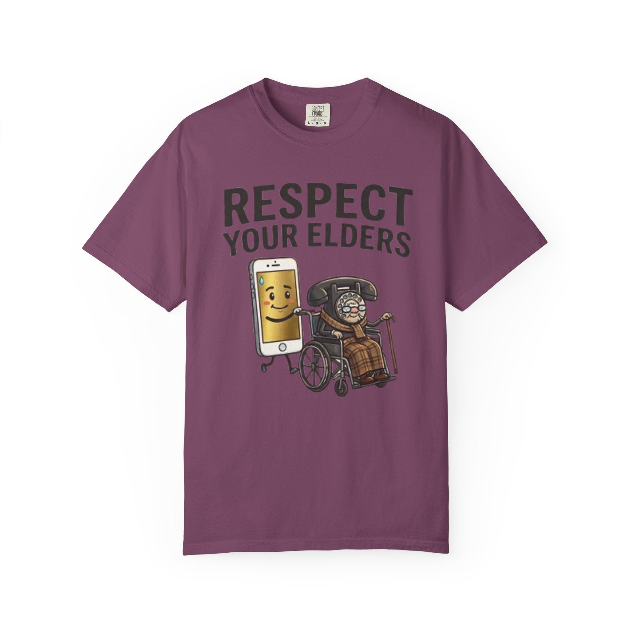 Respect Your Elders T-Shirt  Funny Retro Phone and Wheelchair Graphic Tee