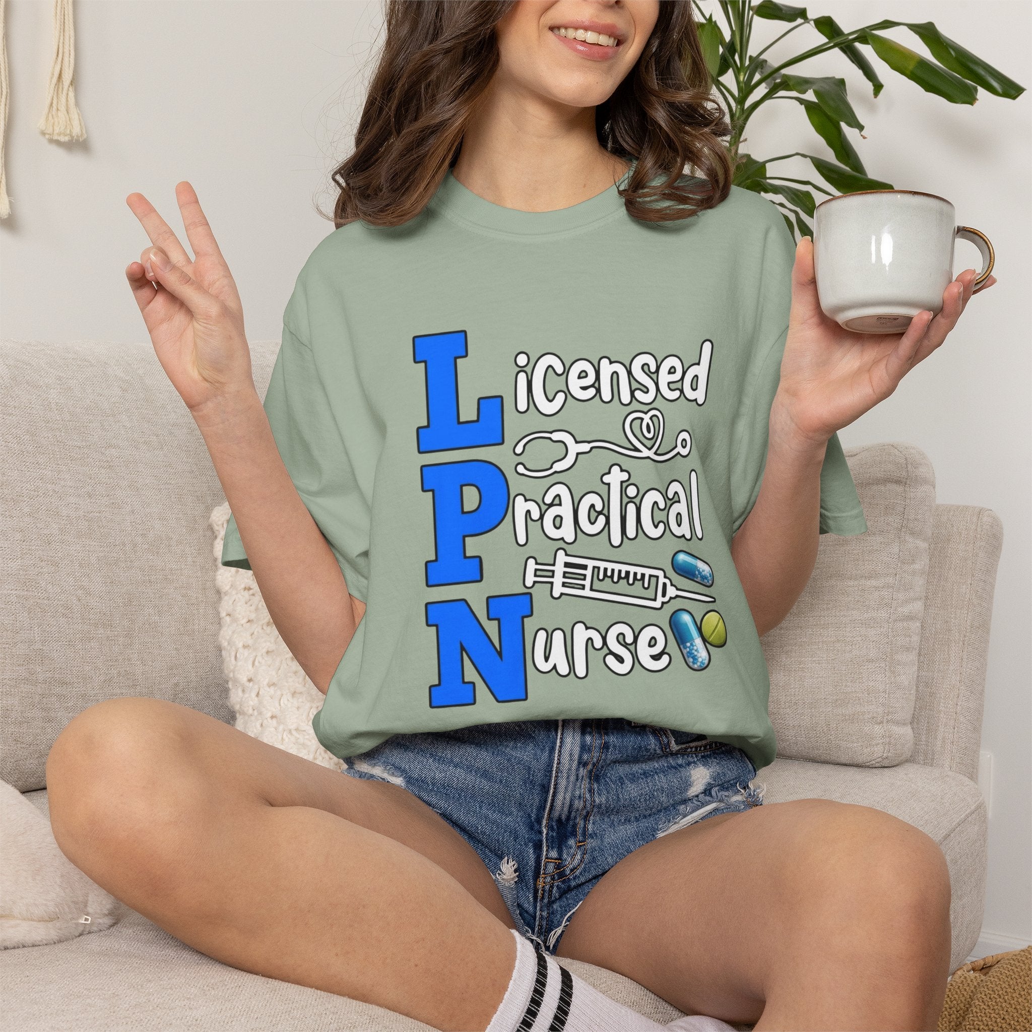 LPN Licensed Practical Nurse Graphic T-Shirt Cute Medical Badge & Pills Design