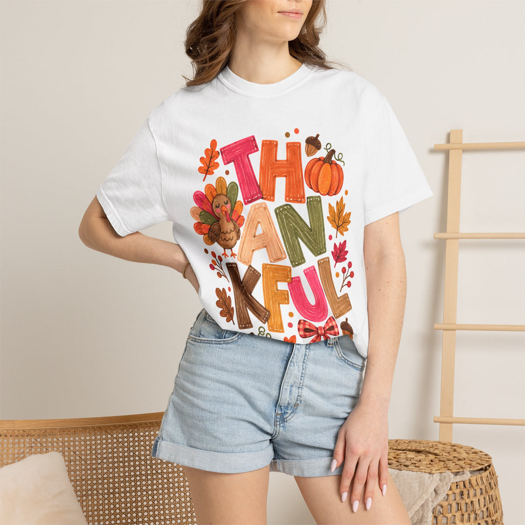 Thankful Turkey Shirt, Cute Thanksgiving Tee, Colorful Fall Graphic T-Shirt, Thanksgiving Outfit, Autumn Shirt, Fall Teacher Gift