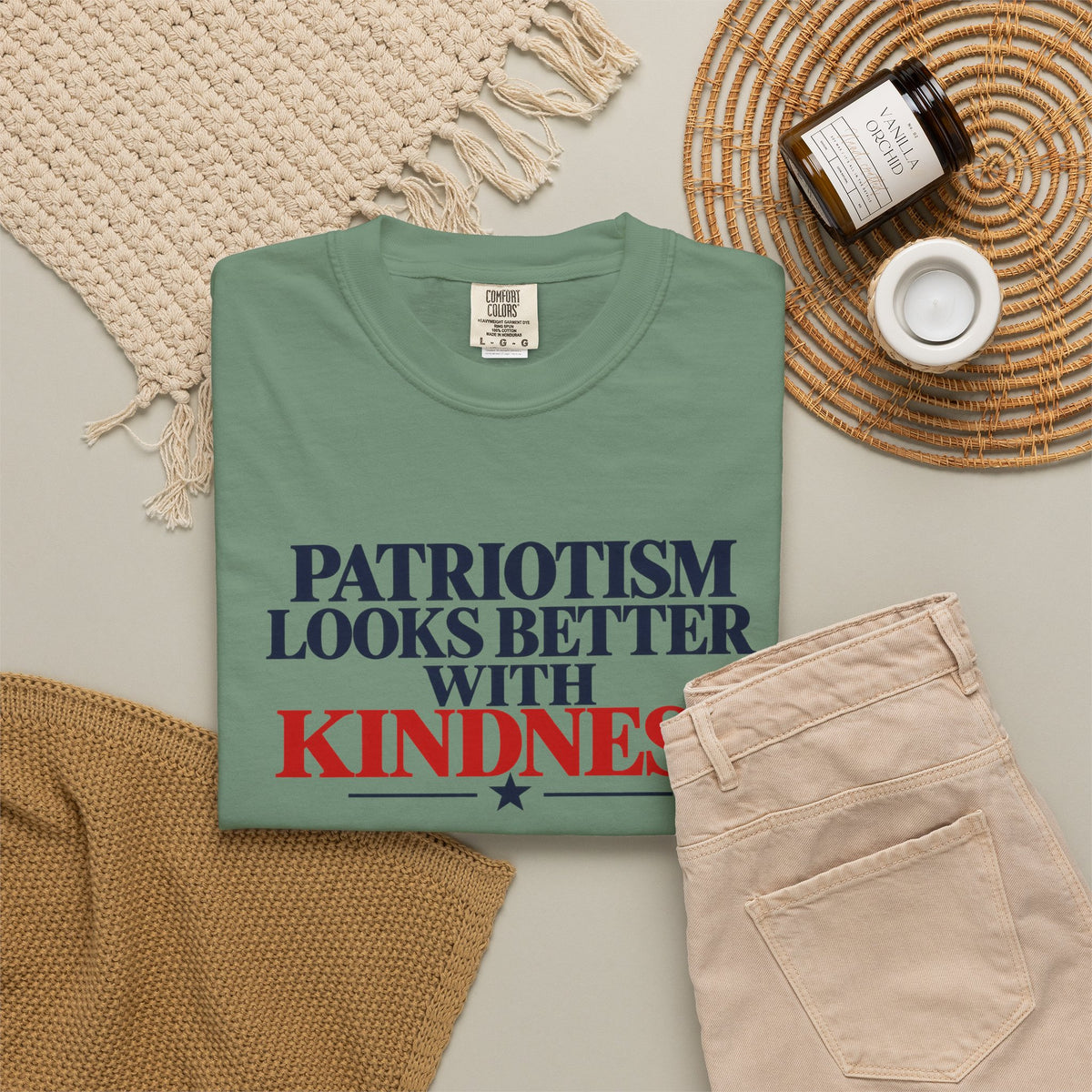 Patriotism Looks Better With Kindness Shirt, Patriotic Kindness Tee, Unity T-Shirt, Comfort Colors Graphic Tee, Positive Message Gift