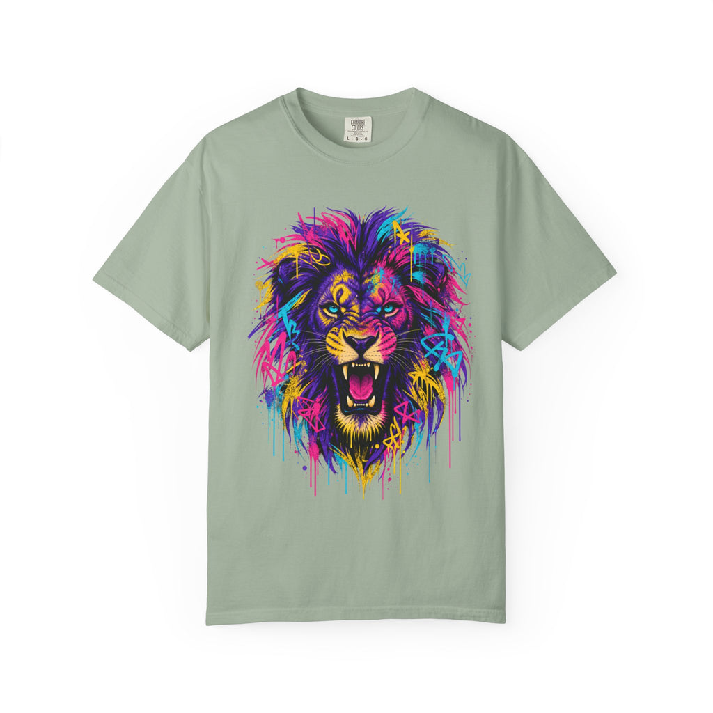 Colorful Roaring Lion T Shirt Vibrant Neon Animal Graphic Tee