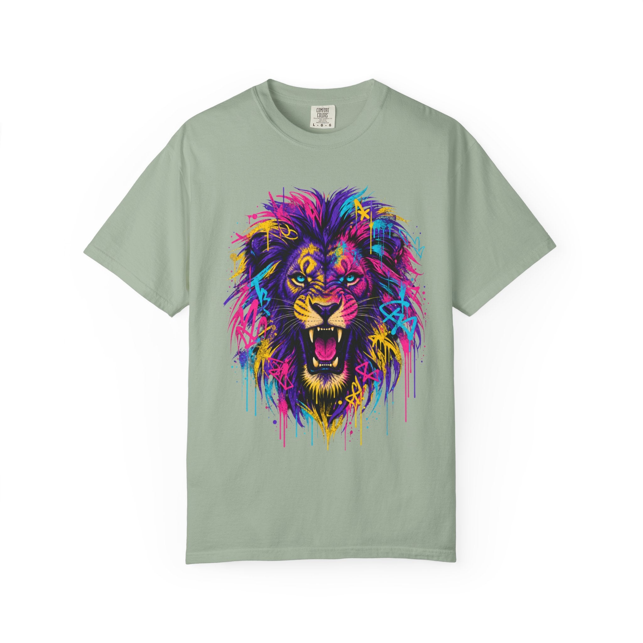 Colorful Roaring Lion T Shirt Vibrant Neon Animal Graphic Tee