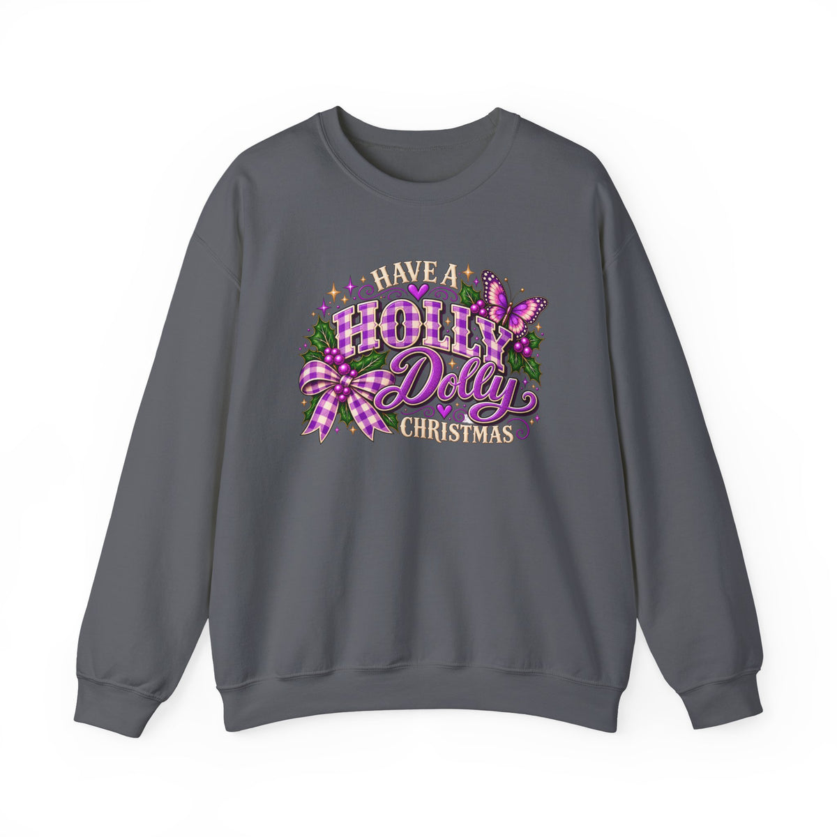Have a Holly Dolly Christmas Sweatshirt, Dolly Inspired Christmas Shirt, Purple Plaid Holiday Sweatshirt, Butterfly Christmas Gift
