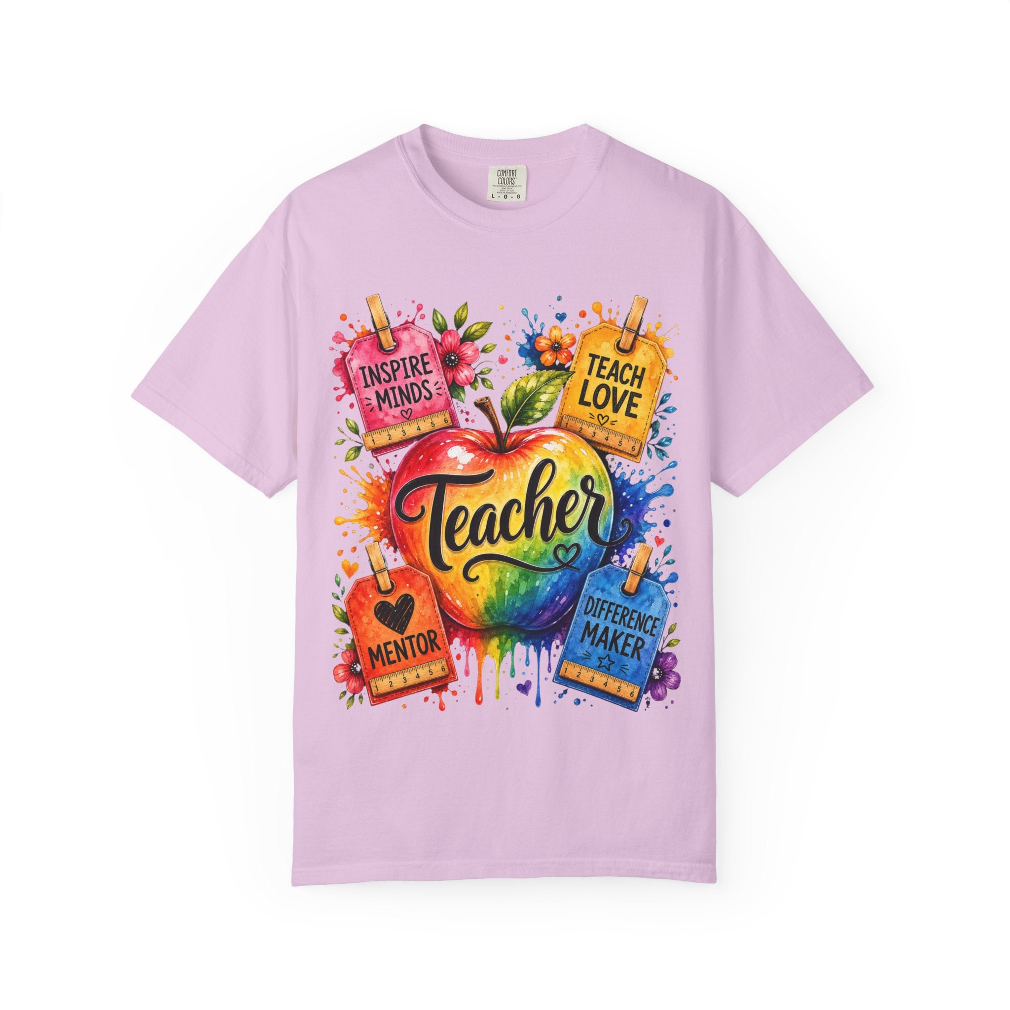 Teacher Apple T Shirt Colorful Inspire Minds Teach Love Mentor Design