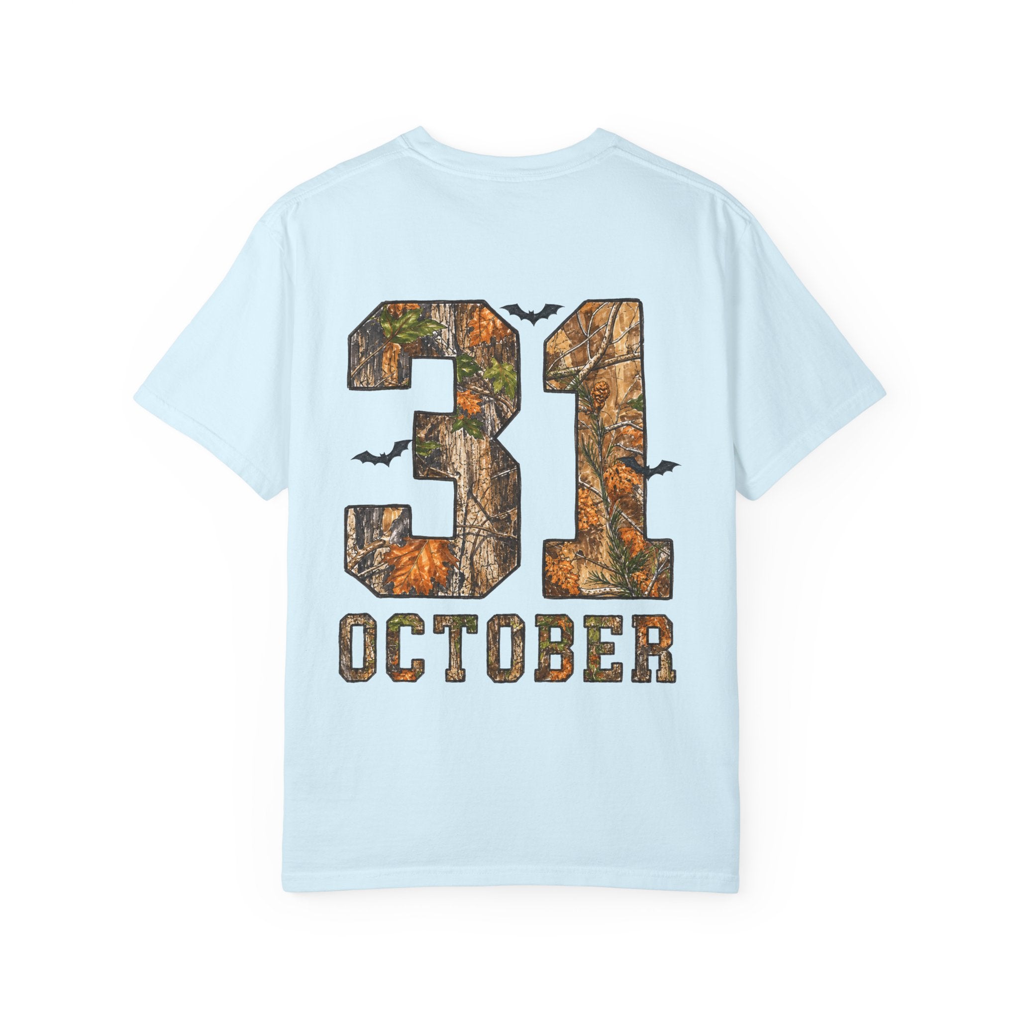 Halloween Ghost Treehouse T-Shirt Front and Back 31 October Camo Pumpkin Tee