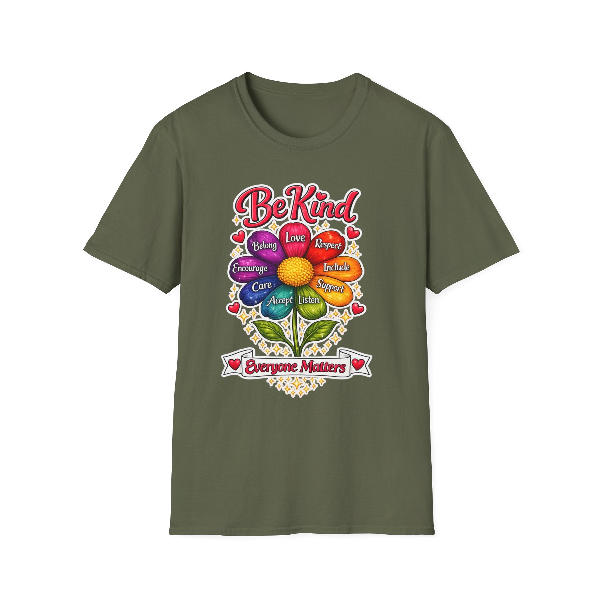 Be Kind Flower T-Shirt — Inspirational Kindness Tee (Belong, Love, Respect)