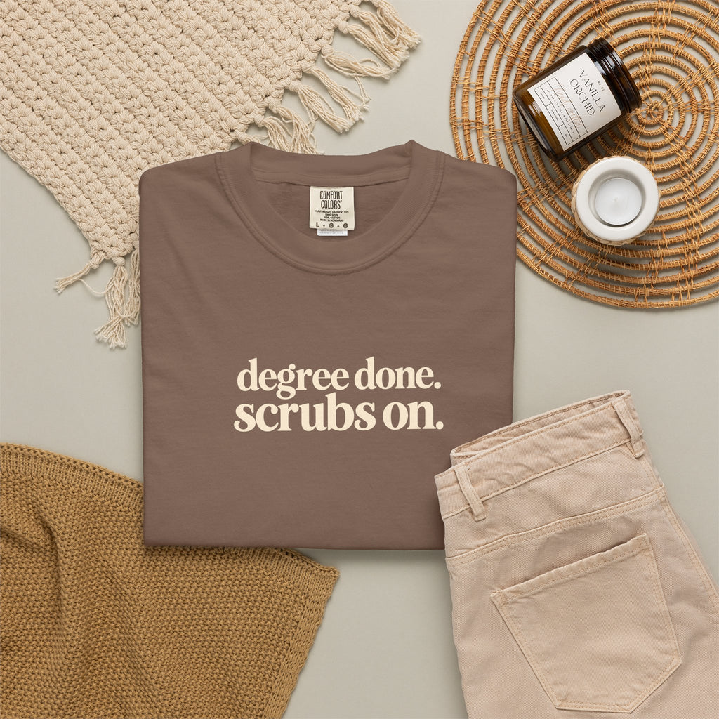 Nursing Graduation Shirt, Degree Done Scrubs On Tee, New Nurse Gift, Comfort Colors Nurse Shirt, RN LPN Graduation Gift