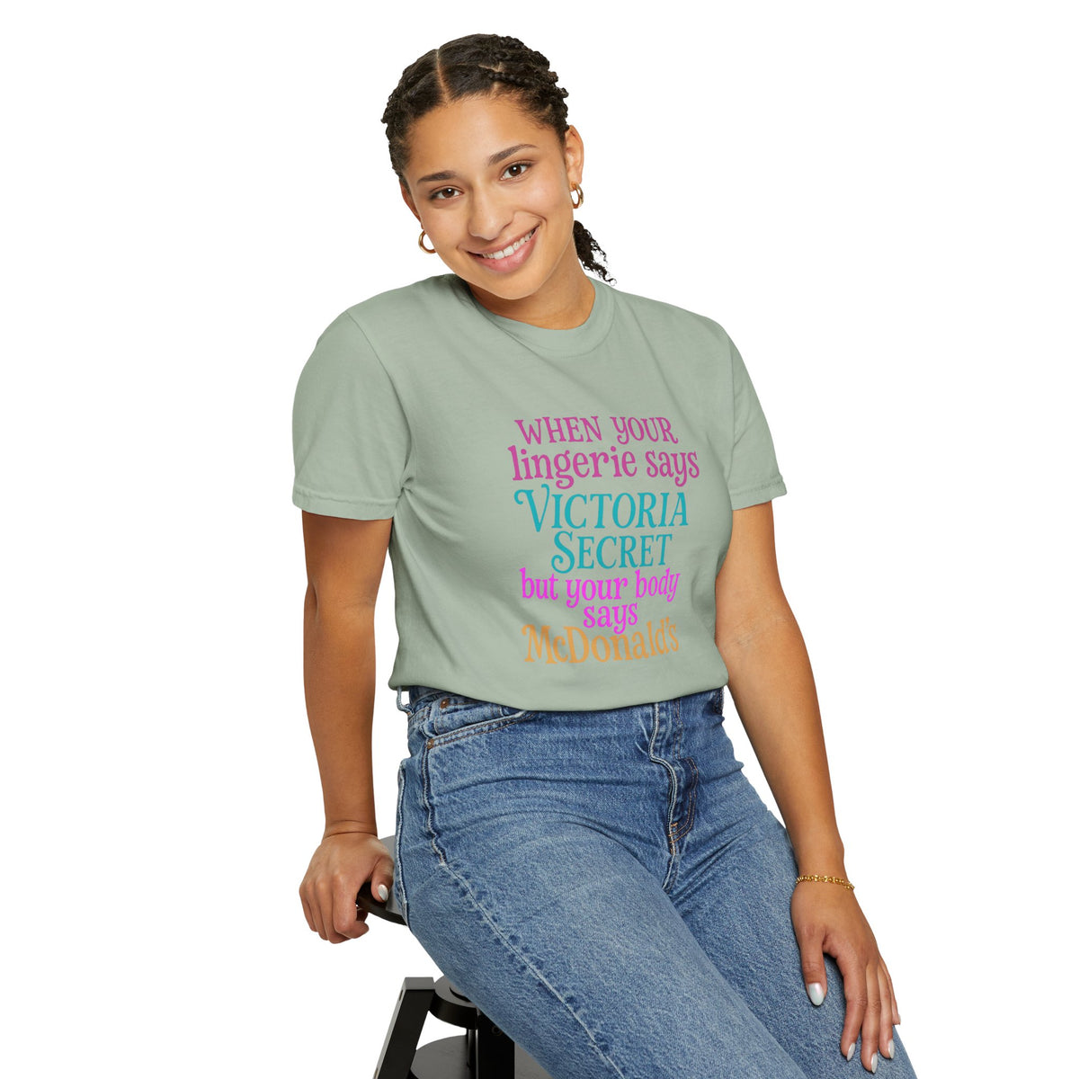 Graphic T Shirt When Your Lingerie Says Victorias Secret but Your Body Says McDonalds Funny Quote Tee