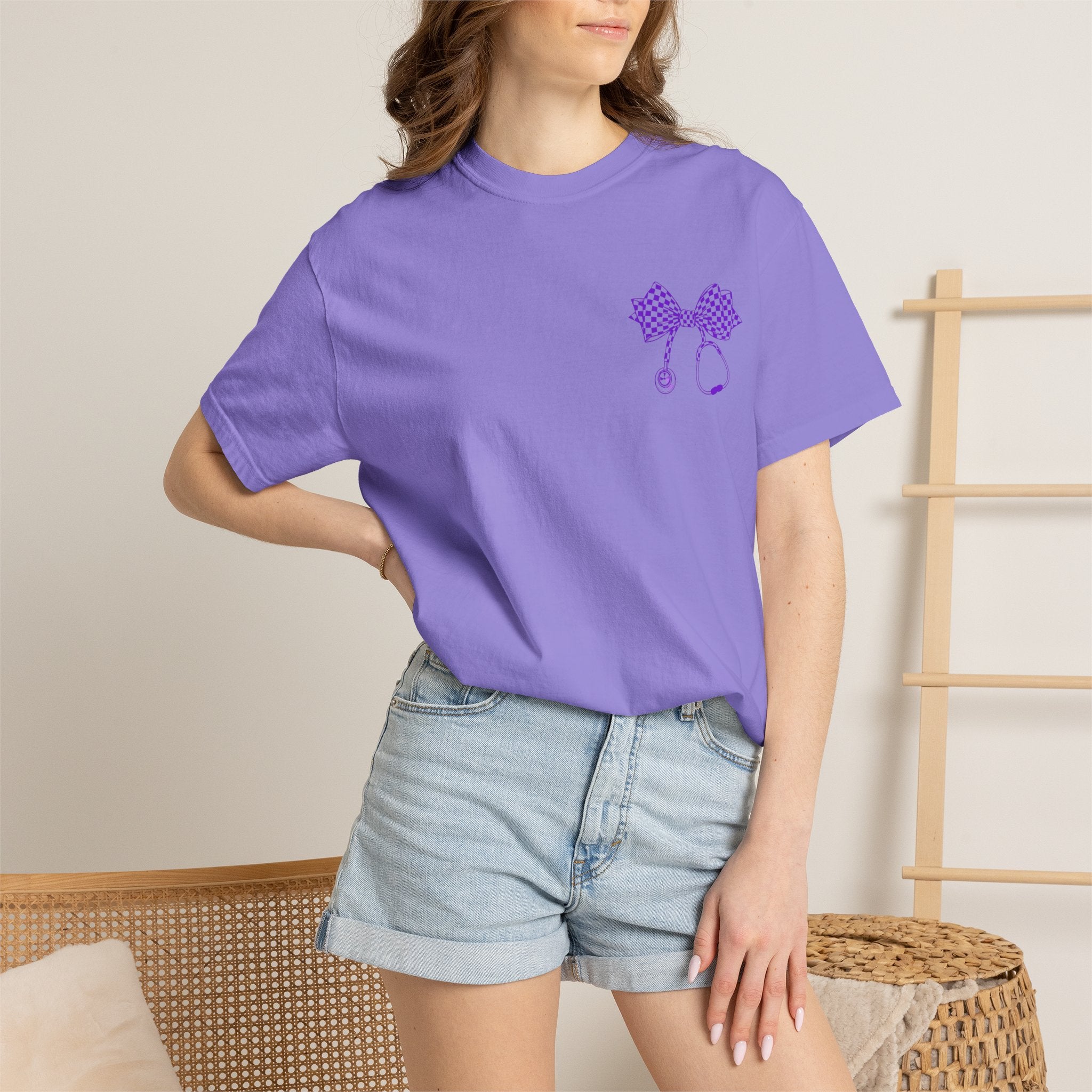 Nurse Stethoscope Bow T Shirt Checkered Medical Ribbon Tee