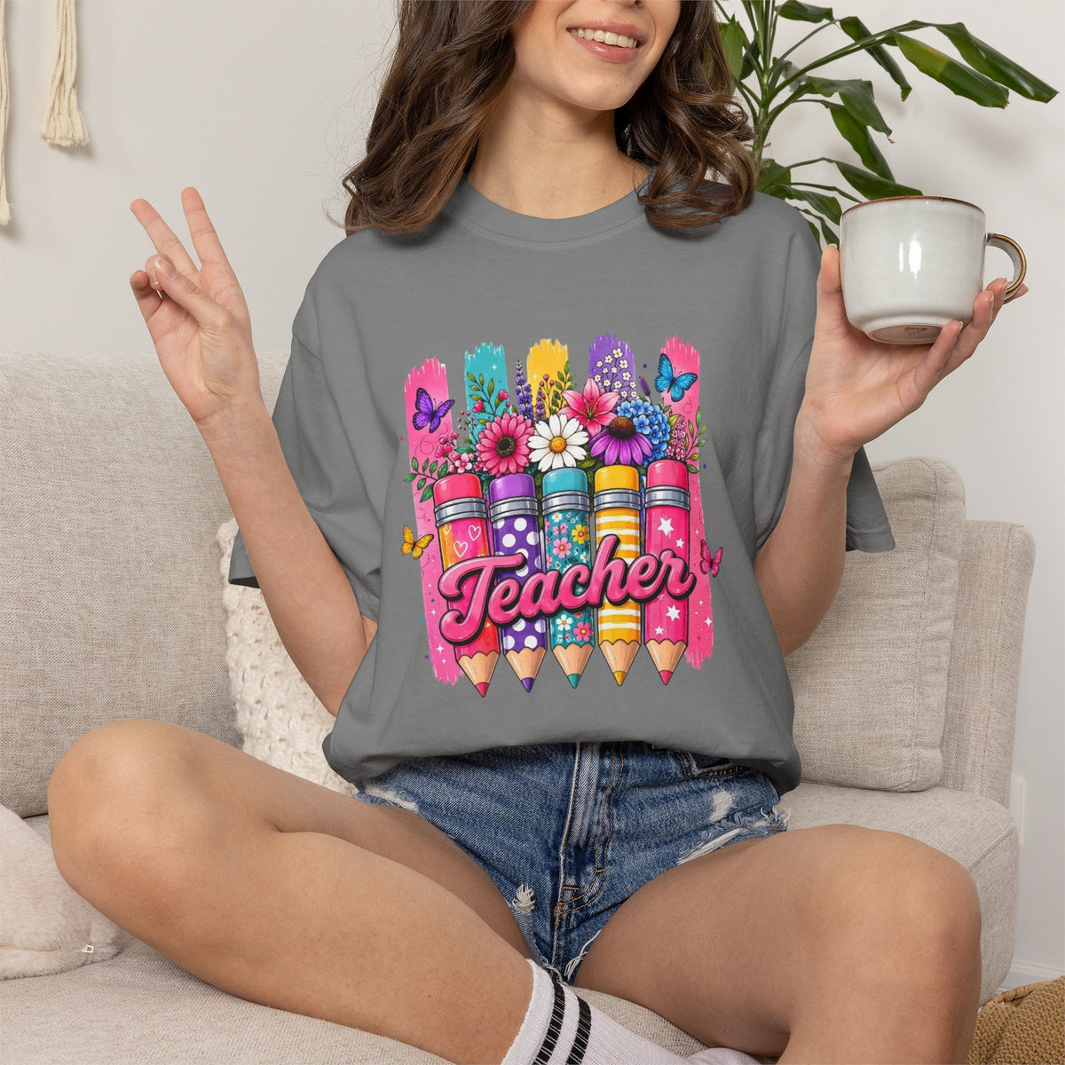 Colorful Pencil Bouquet Teacher T Shirt | Floral School Design