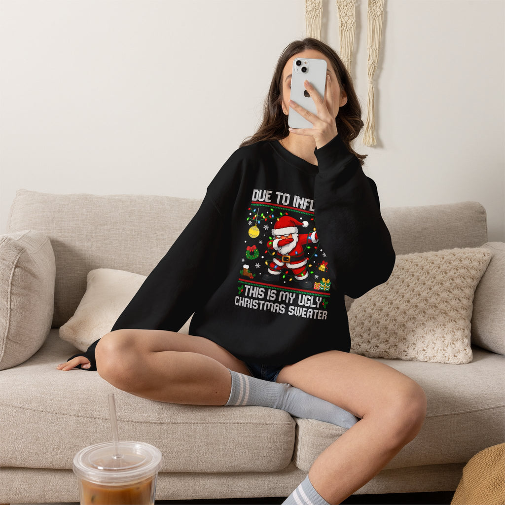 Due to Inflation Ugly Christmas Sweater, Funny Santa Sweatshirt, Dabbing Santa Christmas Shirt, Holiday Party Sweater, Christmas Gift