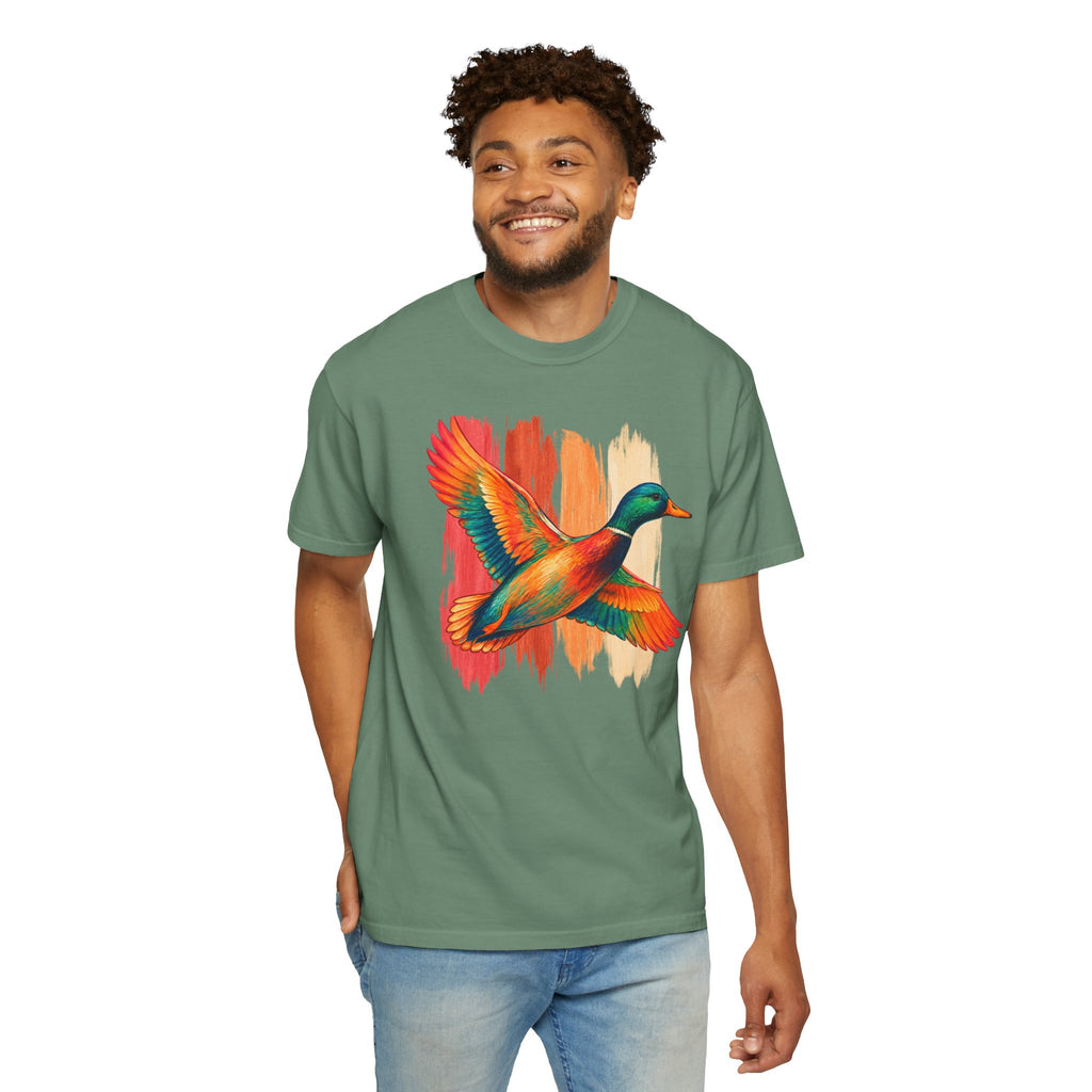 Colorful Flying Duck Tee | Vibrant Mallard Illustration, Nature Shirt