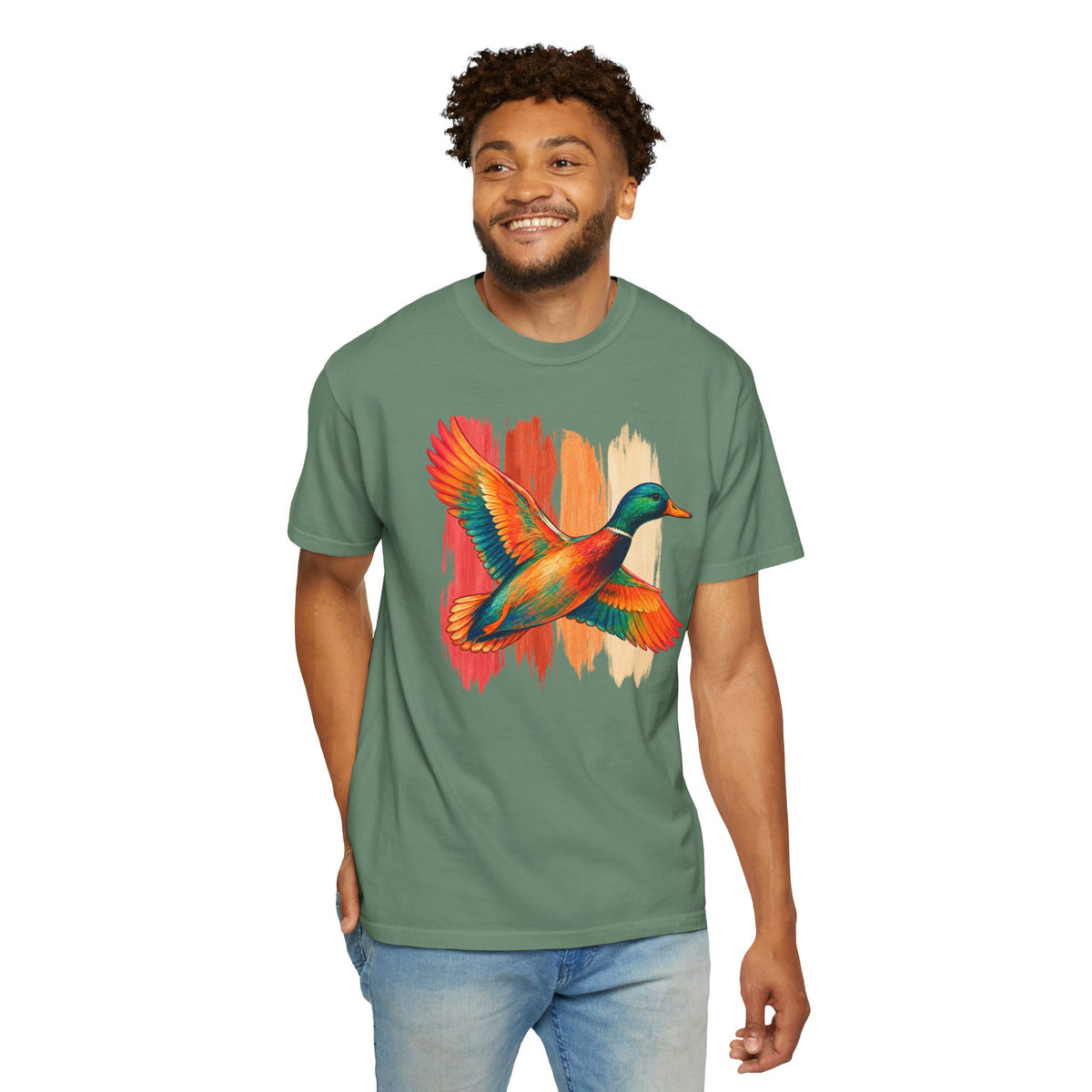 Colorful Flying Duck Tee | Vibrant Mallard Illustration, Nature Shirt