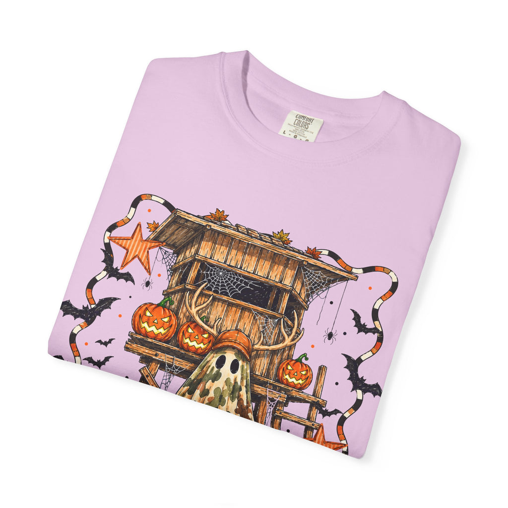 Halloween Ghost Treehouse T-Shirt Front and Back 31 October Camo Pumpkin Tee