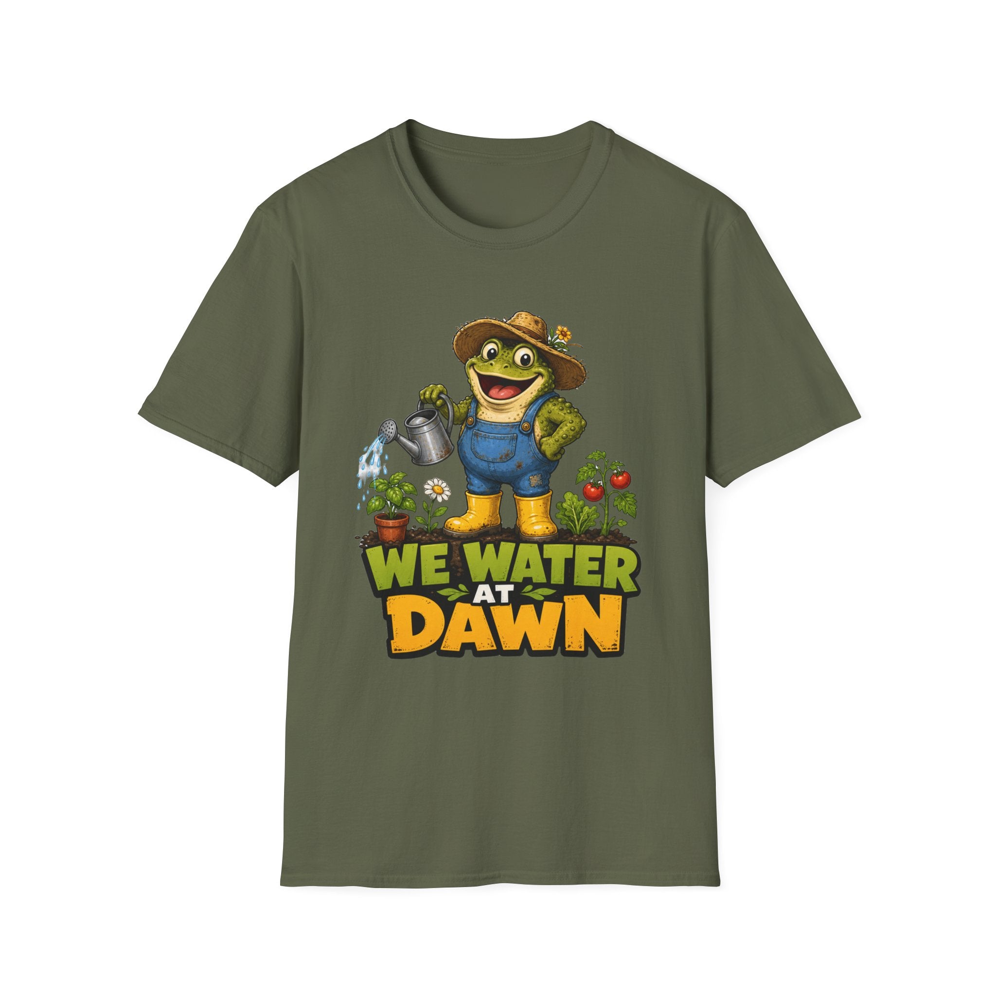 Garden Frog T‑Shirt — 'We Water at Dawn' Cute Gardener Tee