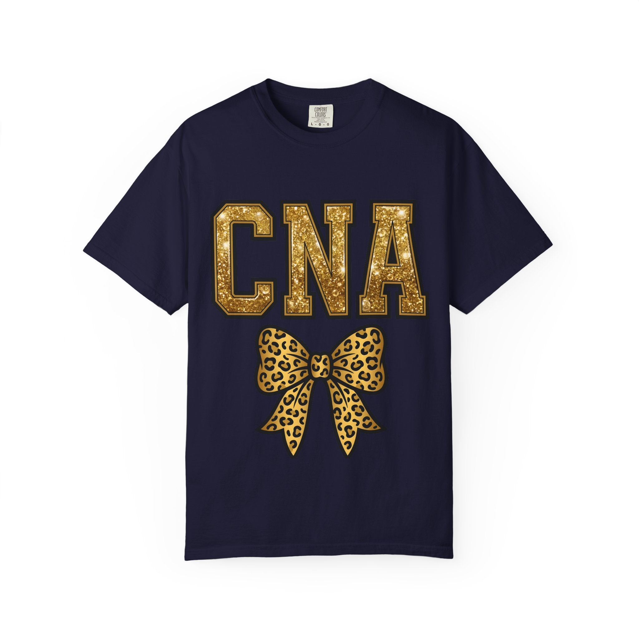 CNA Leopard Bow T Shirt Sparkle Gold Nurse Aide Tee
