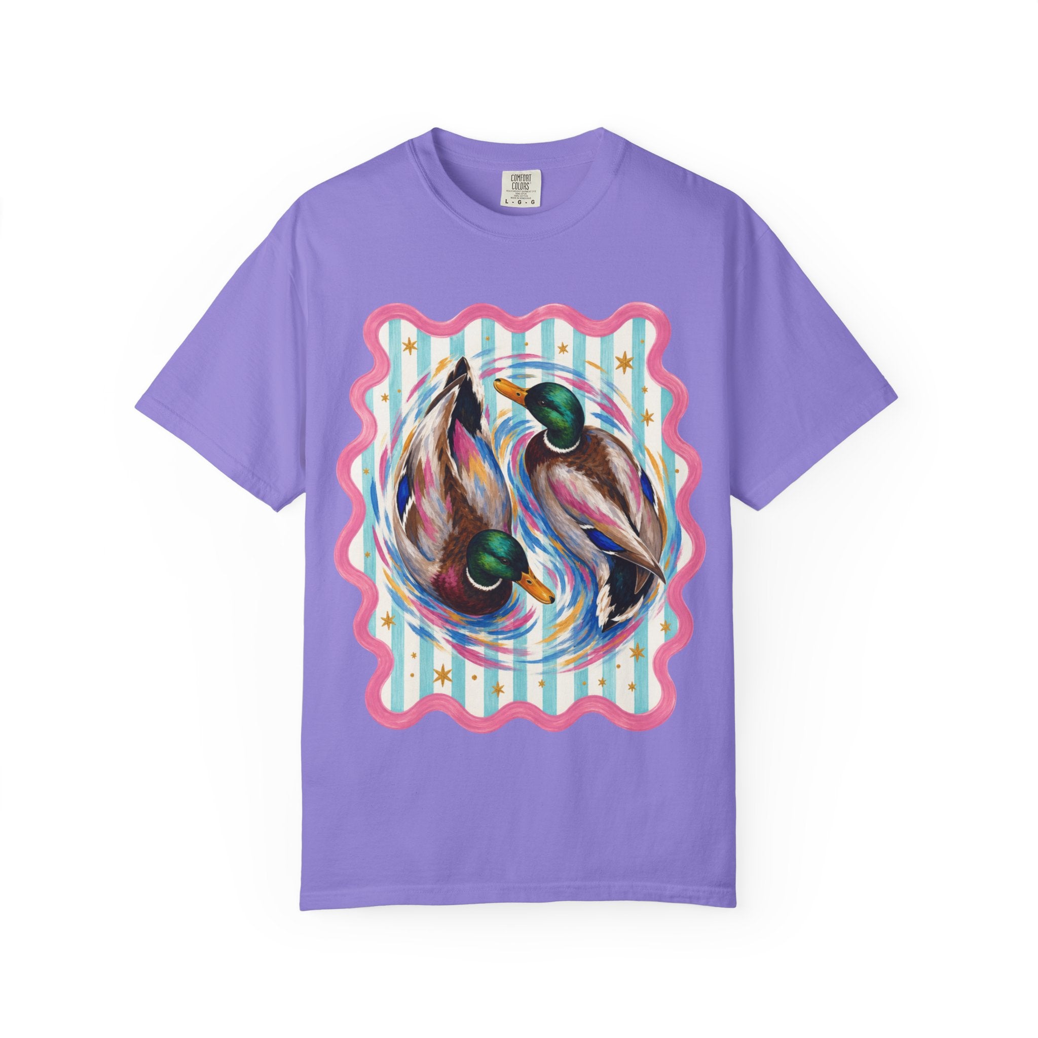 Mallard Duck Art T Shirt Colorful Paired Ducks Graphic Tee