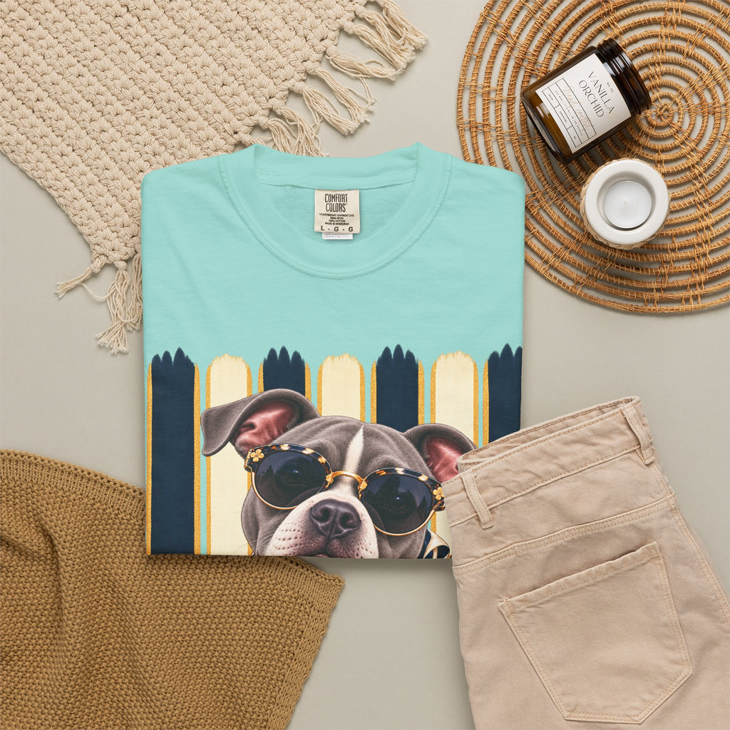 Pitbull Mom Shirt, Blue Gray Pit Bull Comfort Colors Tee, Chic Dog Lover Gift, Boutique Pet Graphic T-Shirt, Artsy Pet Lovers Collection