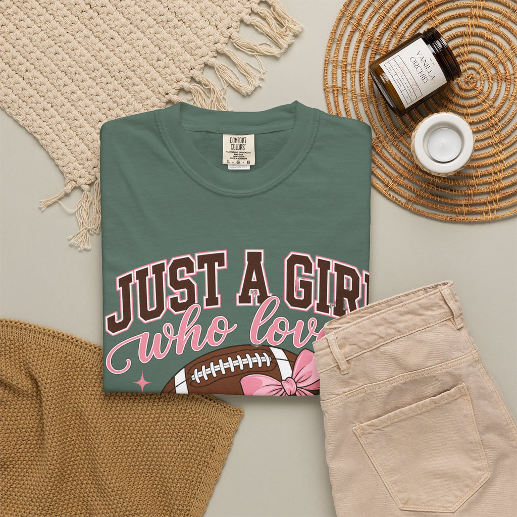 Just A Girl Who Loves Football T Shirt Pink Bow Football Tee