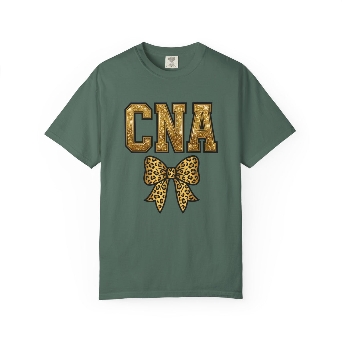 CNA Leopard Bow T Shirt Sparkle Gold Nurse Aide Tee