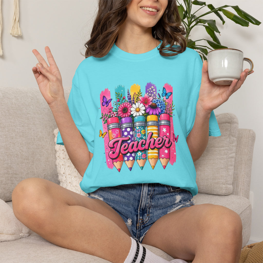 Colorful Pencil Bouquet Teacher T Shirt | Floral School Design
